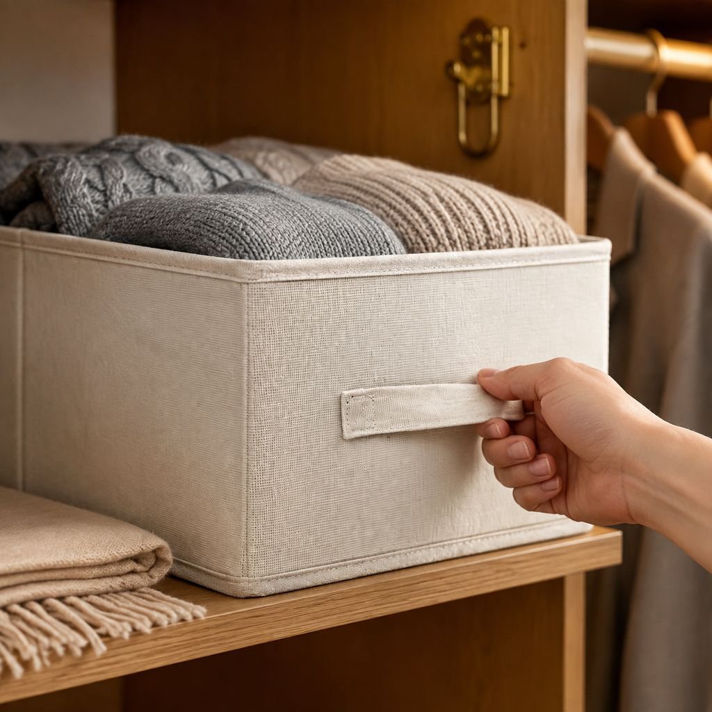 Durable cotton and linen storage bin for clothes and toys