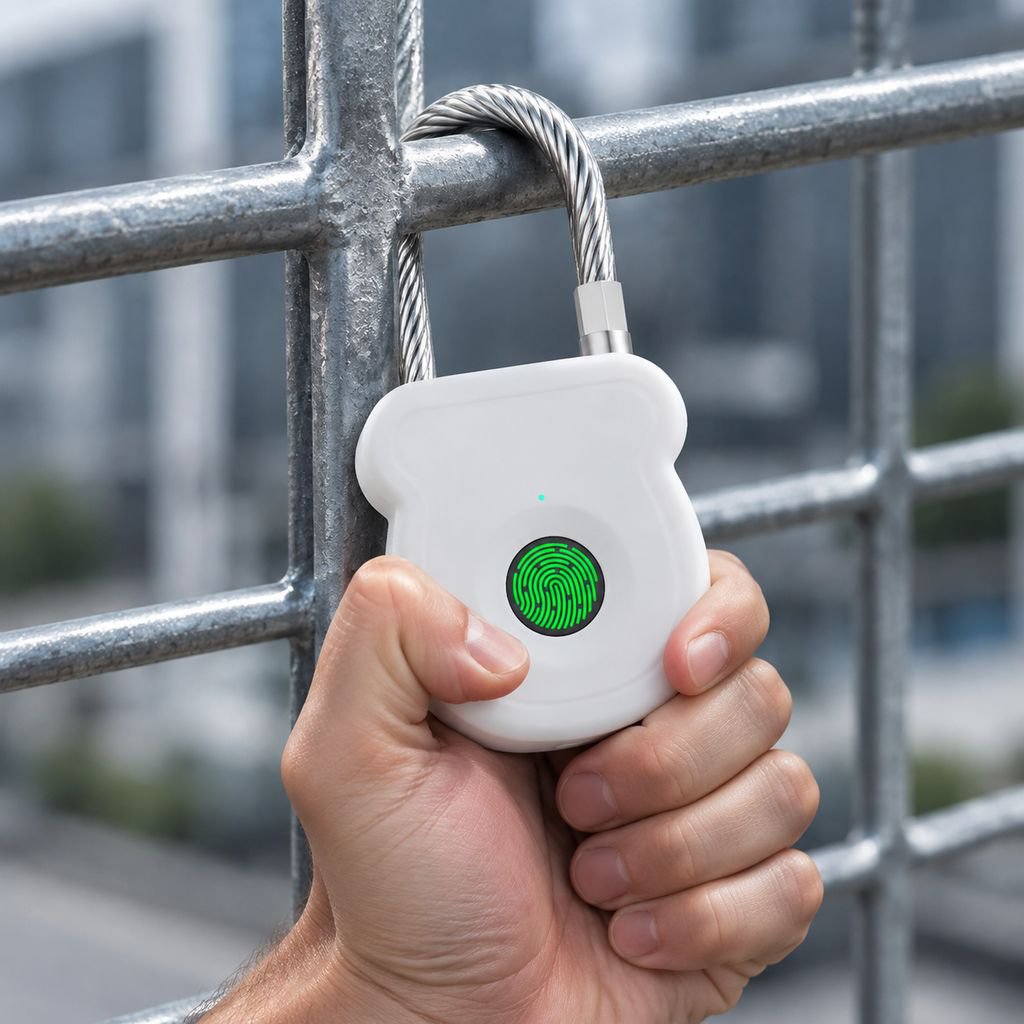 スマート指紋南京錠 アウトドア用荷物指紋ロック ステンレススチールドアキャビネット南京錠 金融バックパック指紋南京錠