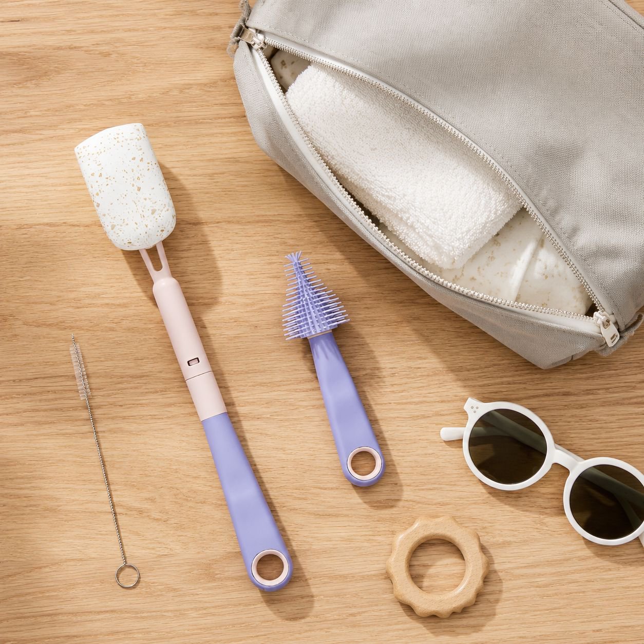 Tragbares Babyflaschenbürsten- und Silikon-Saugerbürsten-Set, Reinigungsset für unterwegs