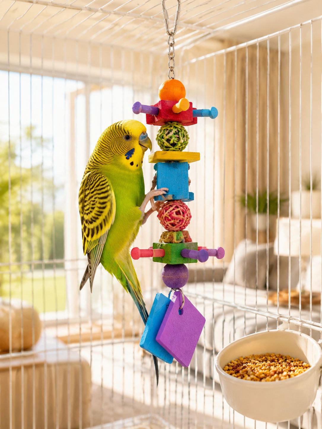 Parrot Colorful Chewing Toy Stand, Cockatiel Tiger Skin Peony Educational Toy, Claw Sharpening and B