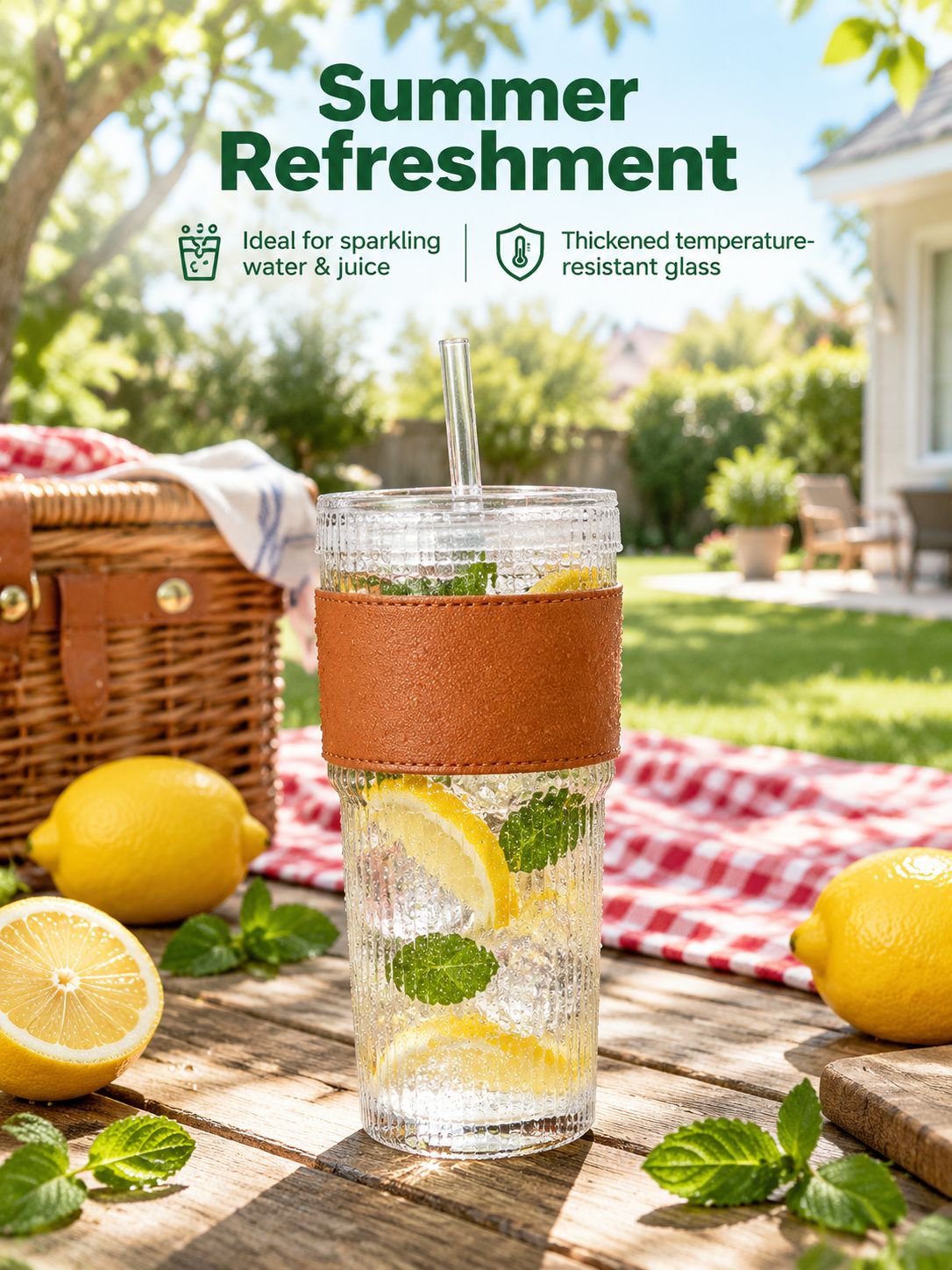 Hand holding the Vertical Stripe Clear Glass Cup