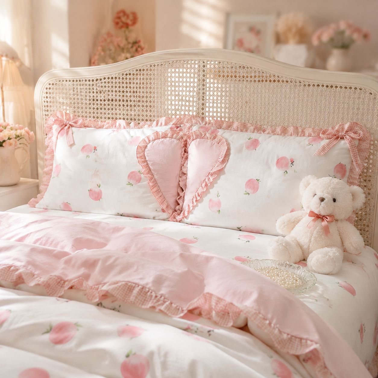 All-Season Princess Double Bed 4-Piece Set with Girly Lace Details