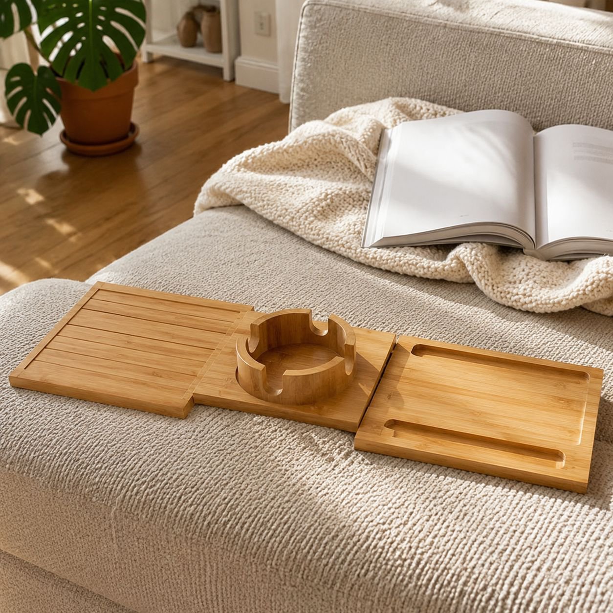 Plateau en bois pour canapé, plateau pour accoudoir de pouf, plateau magnétique pliable portable, pl