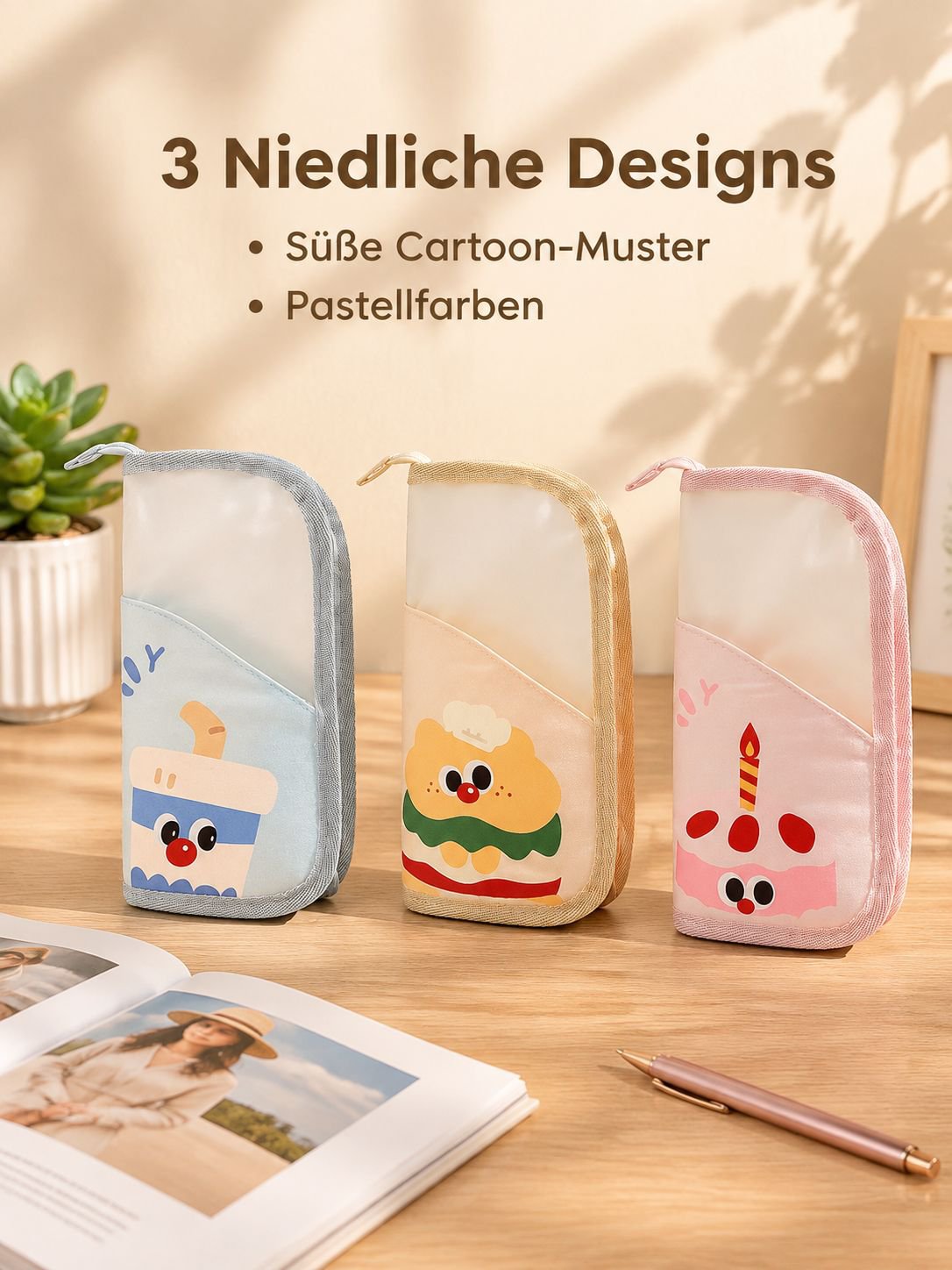 Tragbare Cartoon Make-up-Pinseltasche, für Zuhause und Reisen, Aufbewahrungstasche für Badezimmer