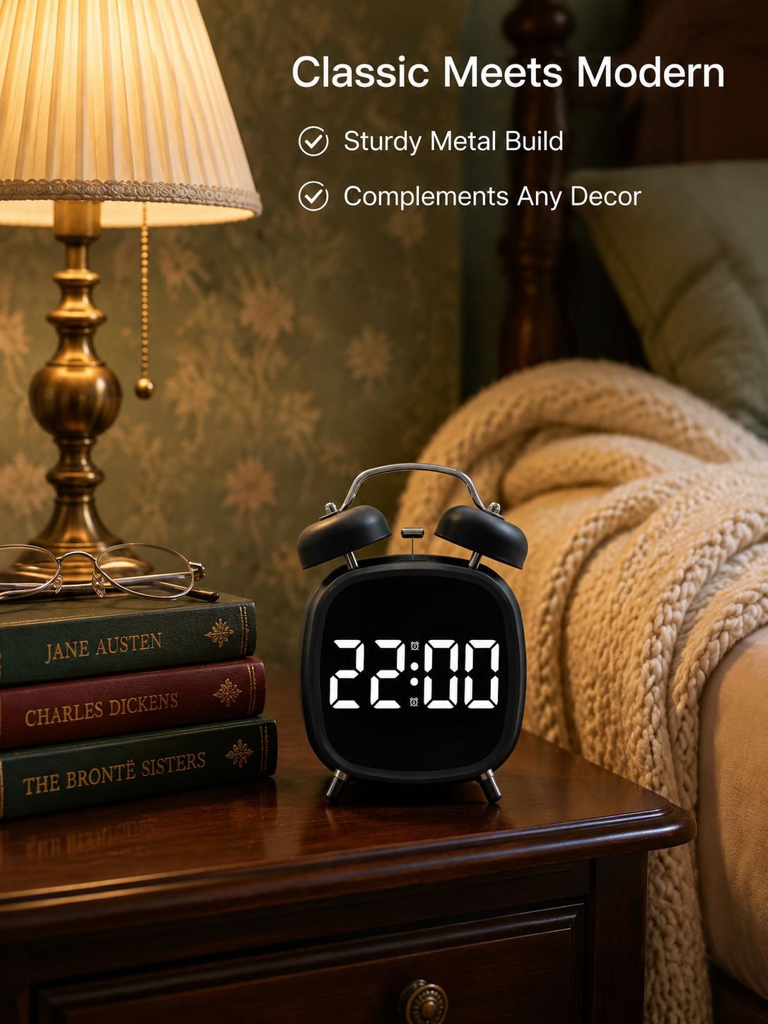 Creative High Volume Metal Strong Bell Clock LED Multifunctional Alarm Clock