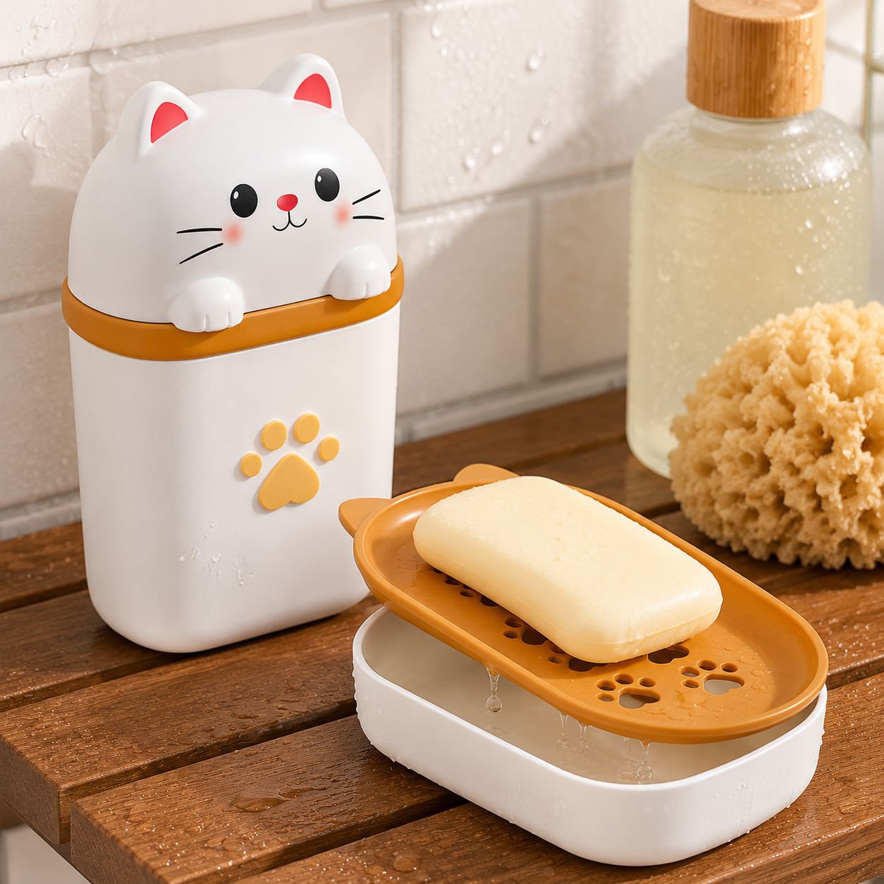 Portable Cute Cat Sealed Soap Box for Travel and Home