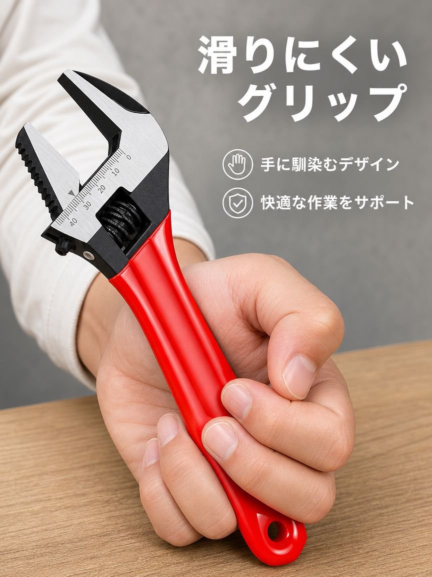 滑りにくいグリップ付きショートハンドル