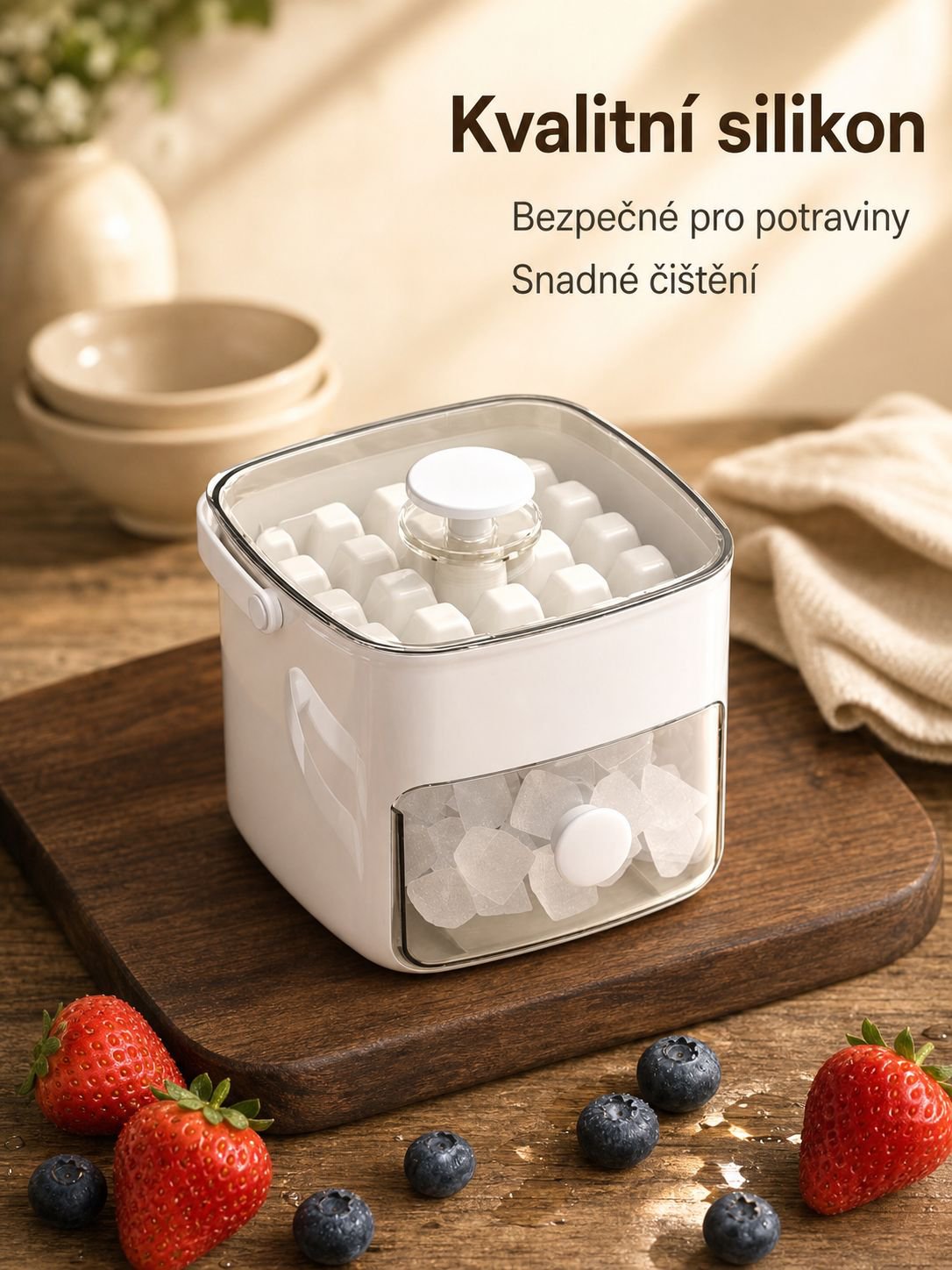 Přenosná silikonová forma na led s tlačítkem