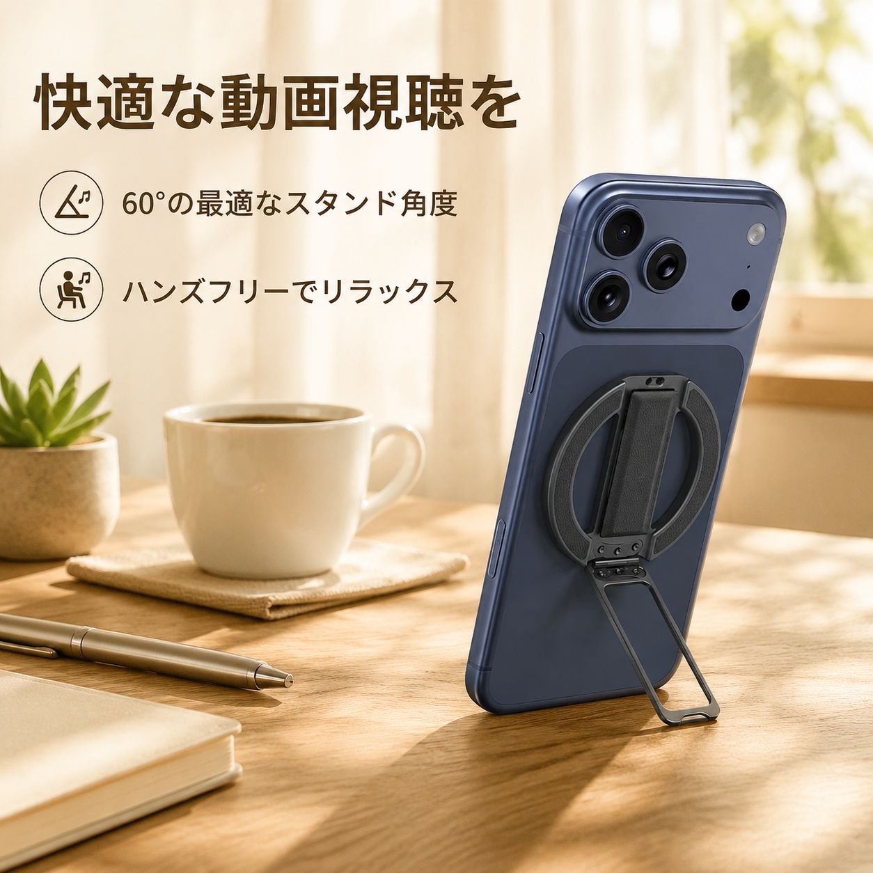 調節可能なマグネットリストバンド型スマホスタンド