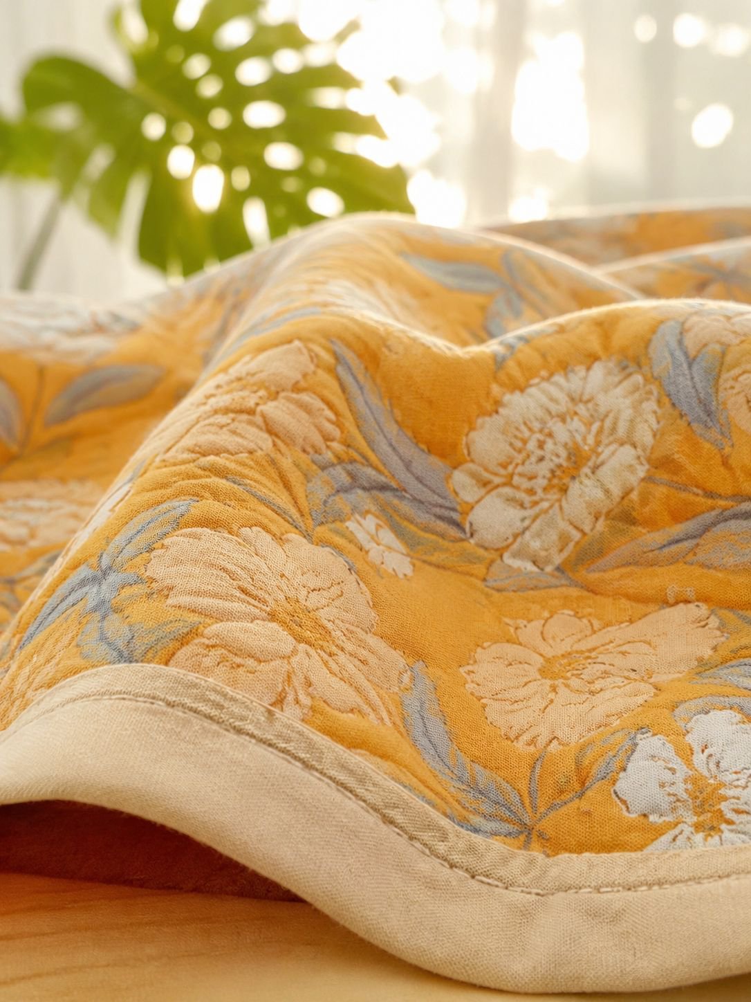 Soft and breathable cotton throw blanket in living room