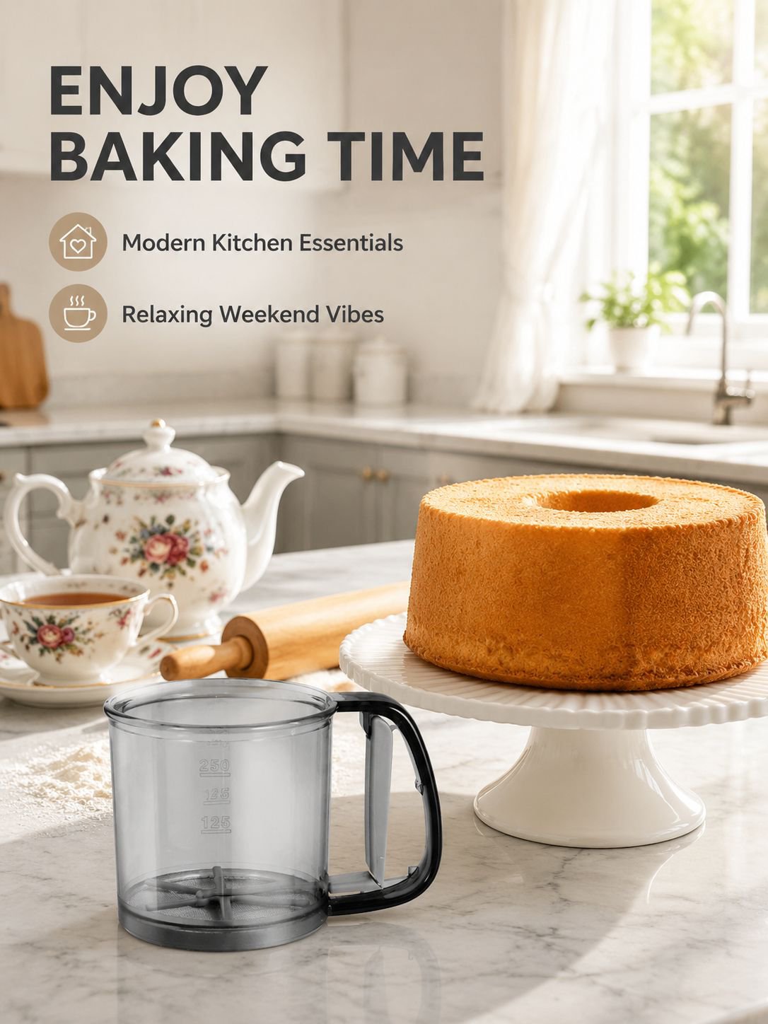 Semi-automatic handheld flour sieve for everyday baking