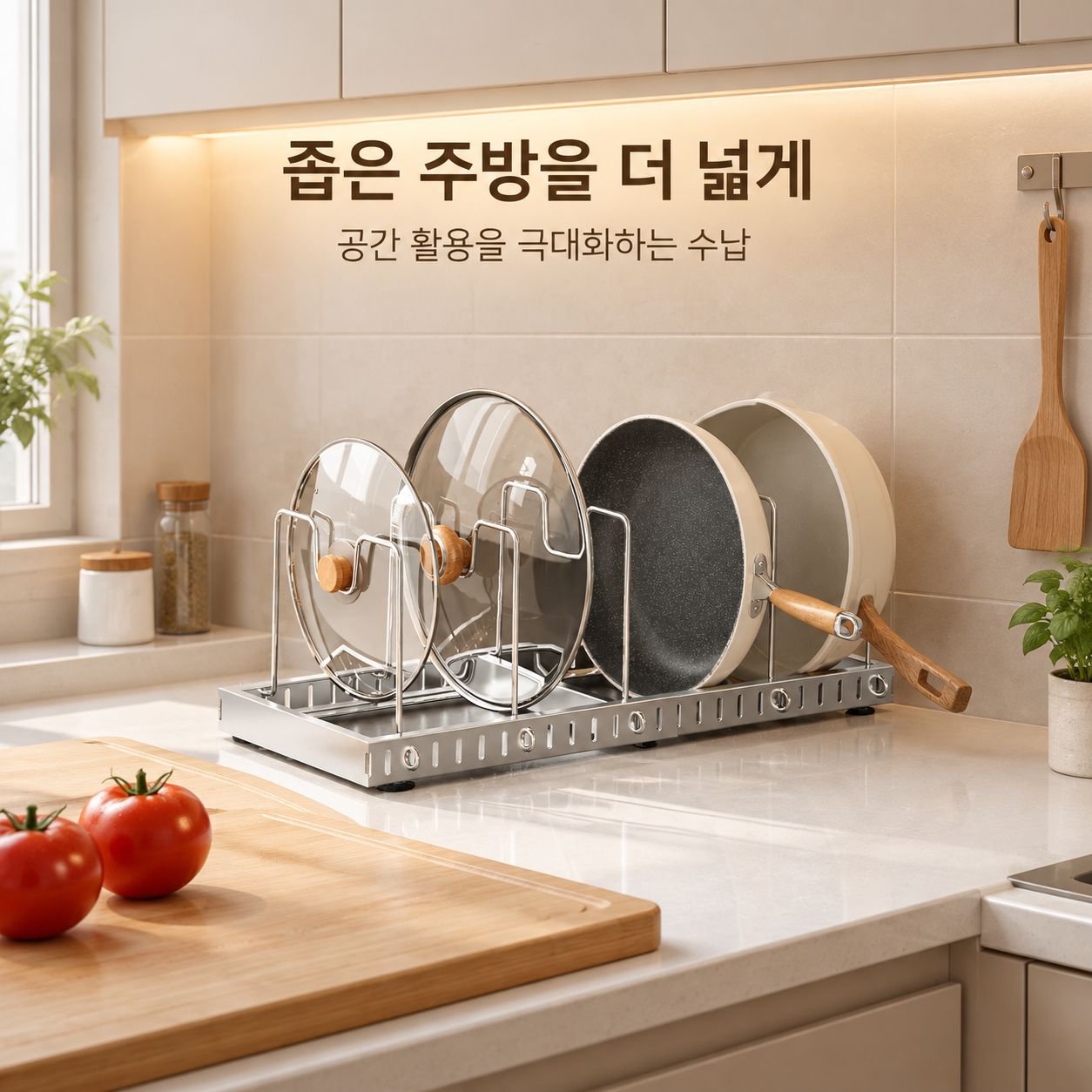 스텐 주방 길이조절 냄비 정리대 프라이팬 접시 수납 거치대 선반