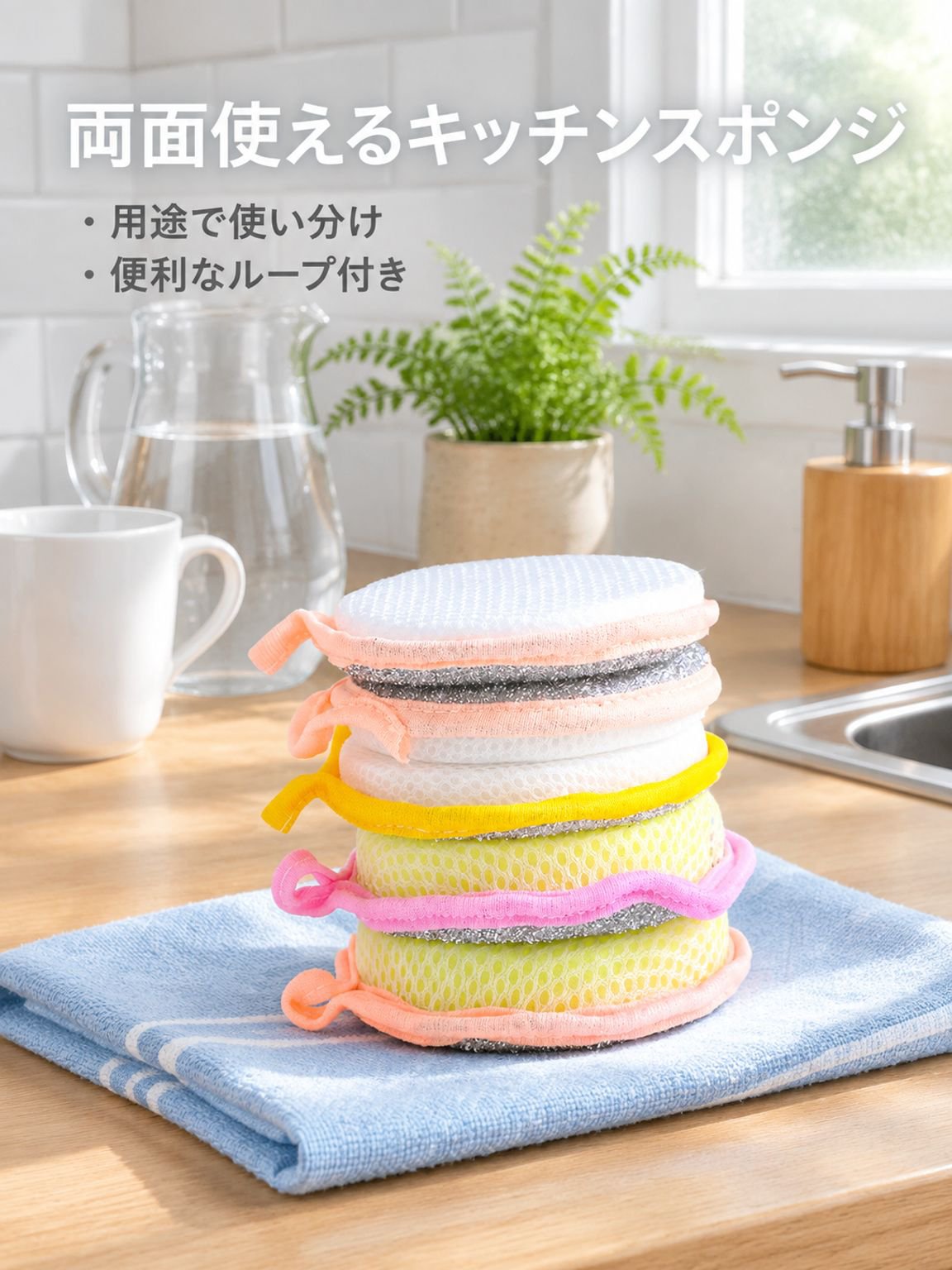 両面丸型食器洗いスポンジブラシ