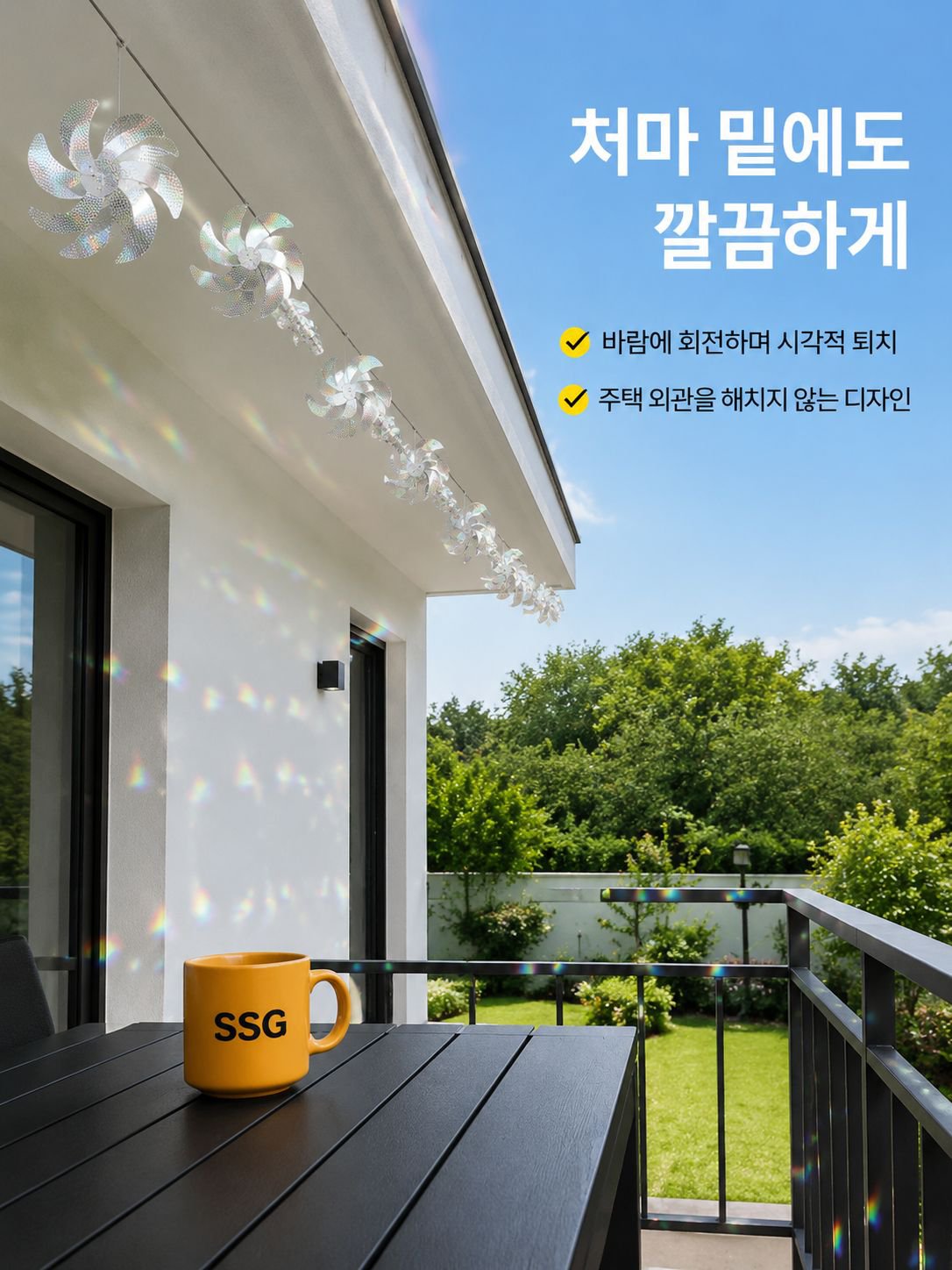 정원 장식 겸용 조류 퇴치 바람개비