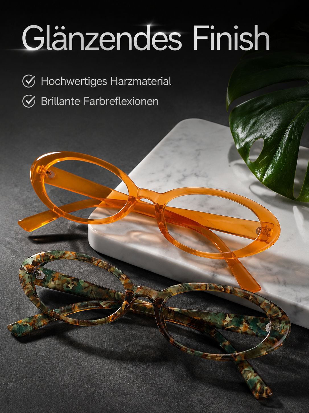 Nahaufnahme der hochwertigen Gläser mit Blaulichtfilter