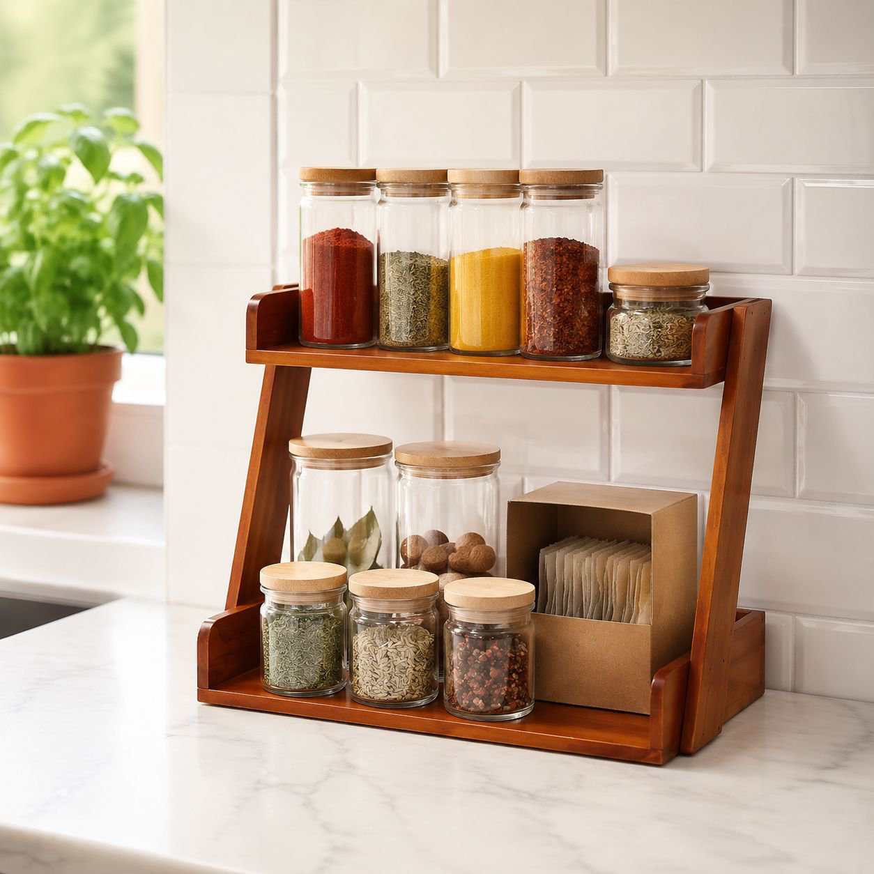 Multifunctional Solid Wood Retro Storage Box, Desktop Small Bookshelf Kitchen Organizer