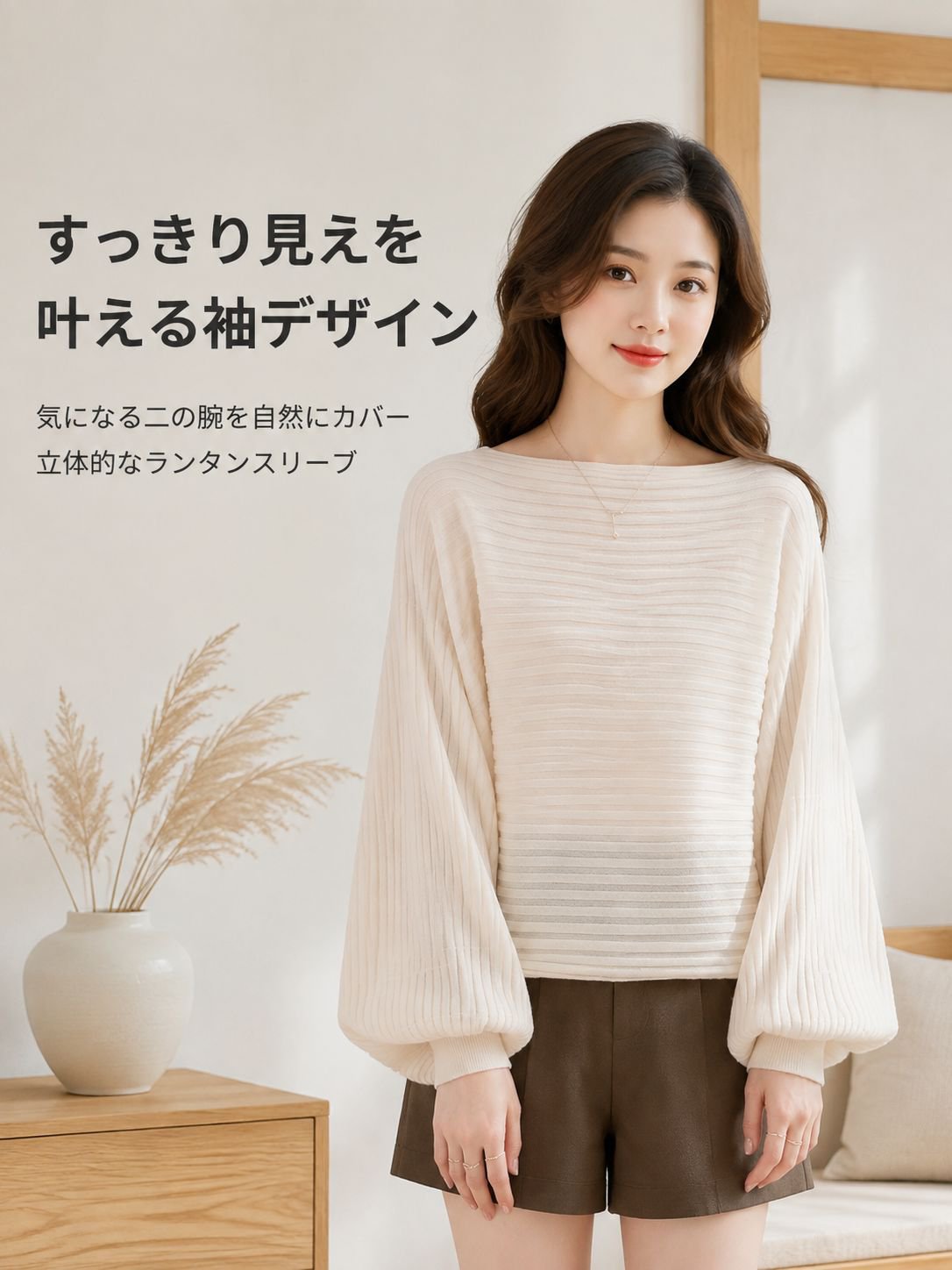 ふんわり袖が特徴のセーター着用イメージ