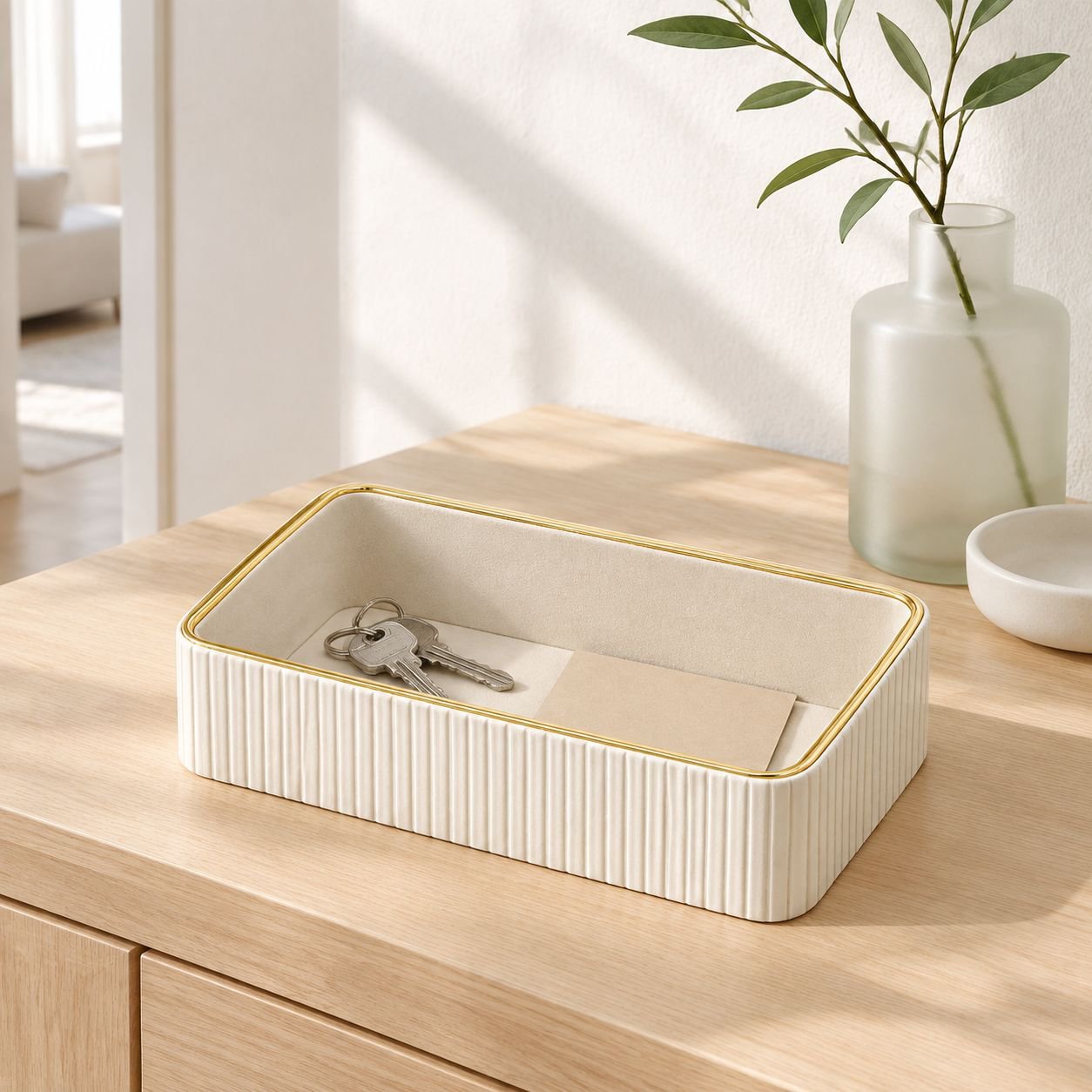 Luxuriöse cremeweiße Aufbewahrungsbox für Schmuck und Kosmetik