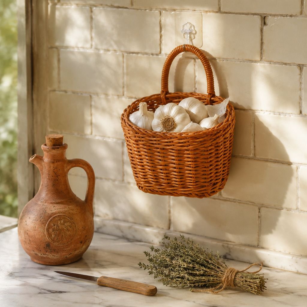 Panier de rangement multifonction en rotin synthétique pour gingembre et ail
