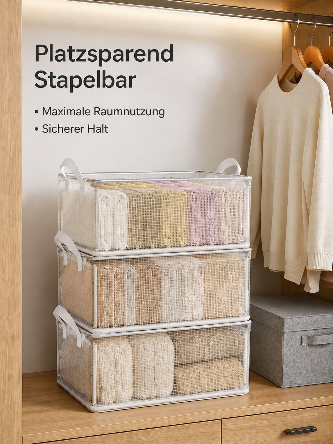 Haushalts-Transparenter PVC-Aufbewahrungskorb mit Metallrahmen, geeignet für Hosen im Kleiderschrank