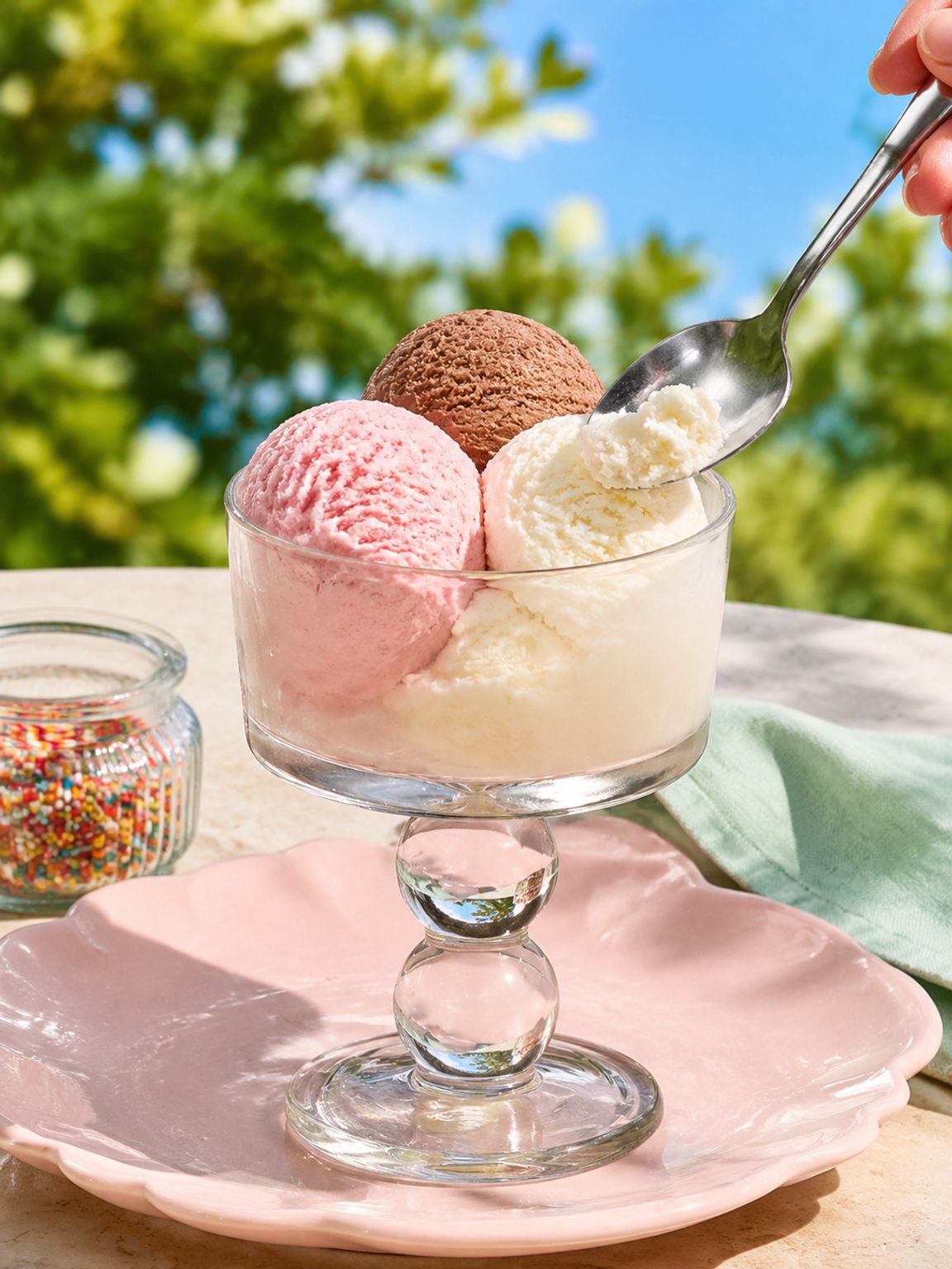 Copa con pie para postres, estilo retro
