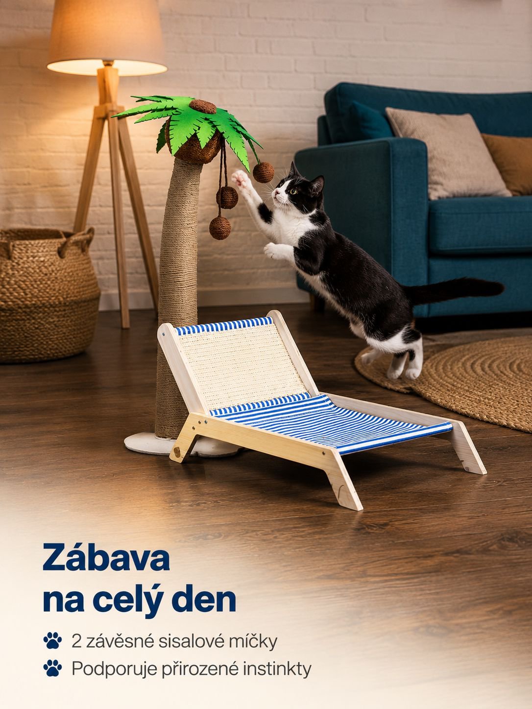 Multifunkční kočičí strom s kokosovým škrabadlem a domečkem