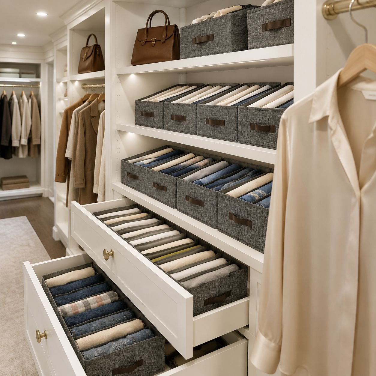 Clear and sturdy storage bins for closet organization