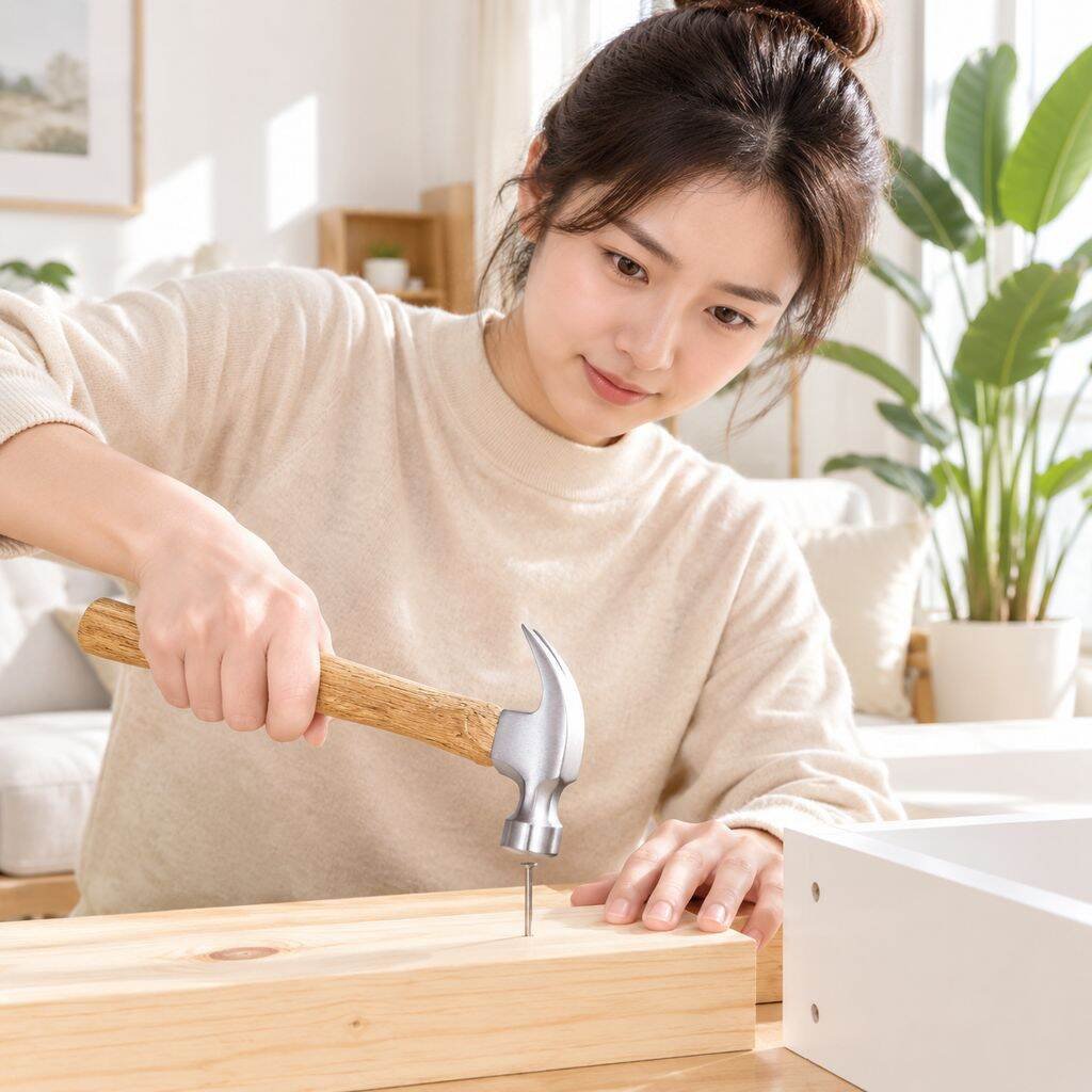 나무 손잡이가 달린 가정용 망치