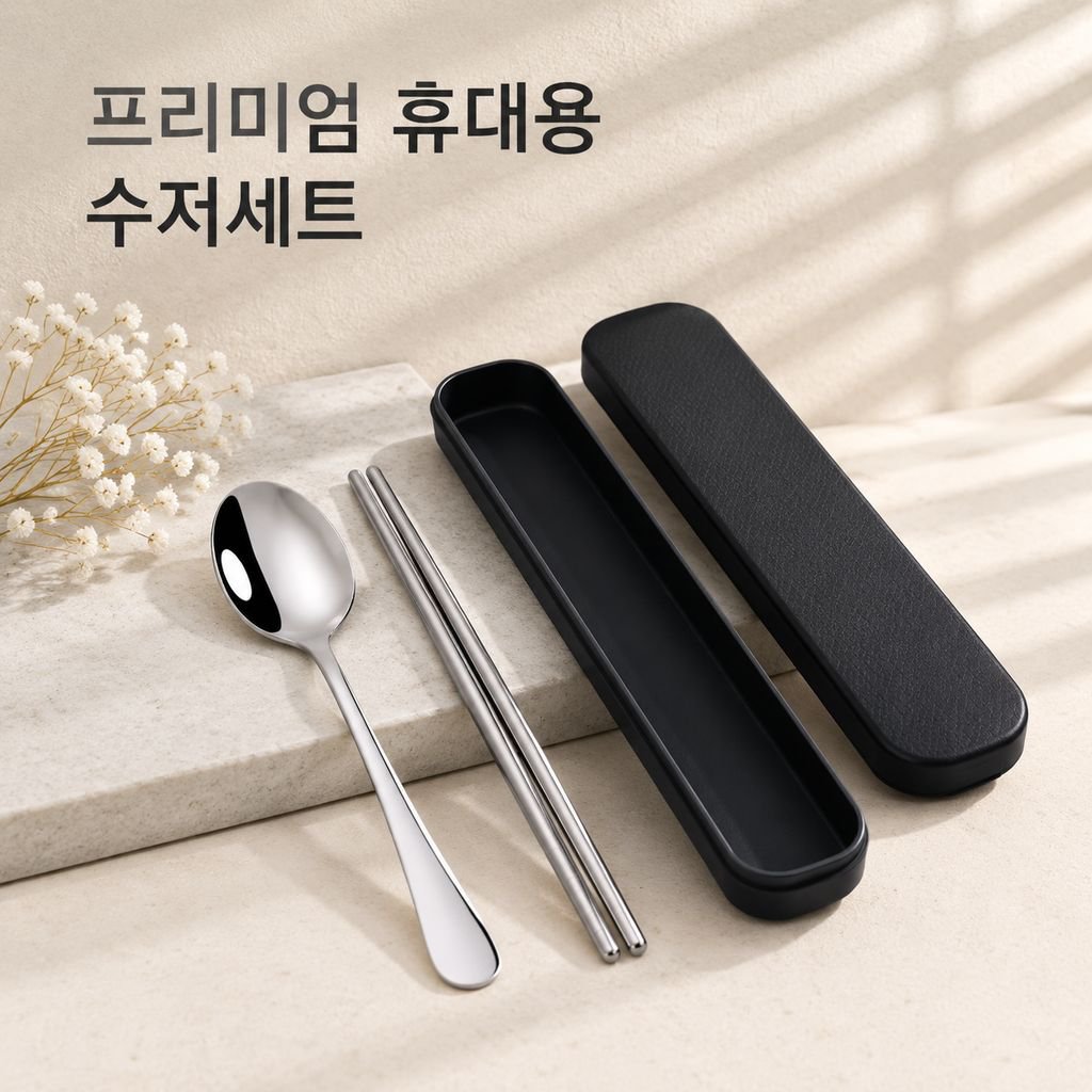 어린이 학생용 휴대용 식기 세트 스테인리스 수저 3종 박스 포함