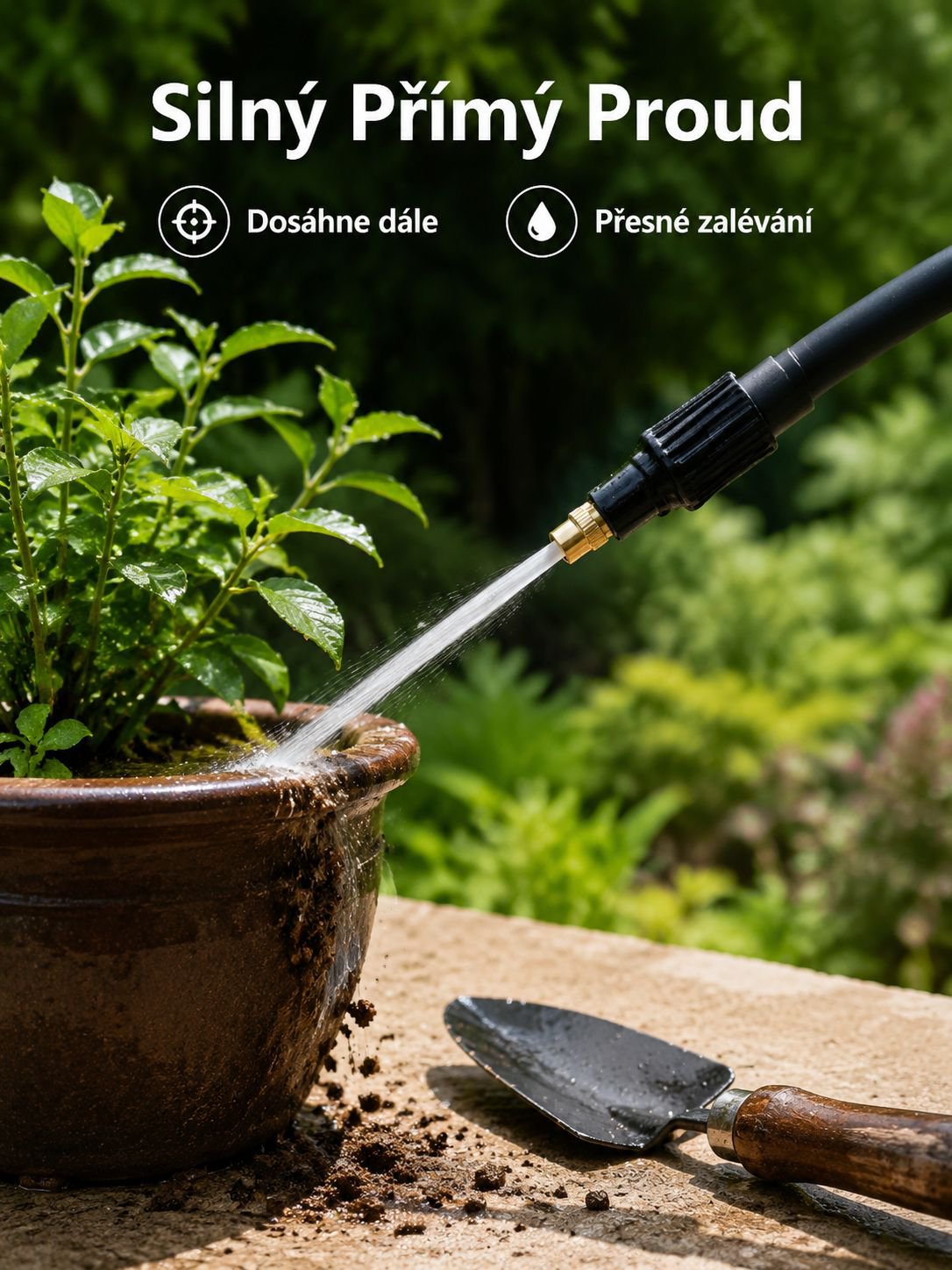 Prodlužovací tyč připevněná ke konvi na květiny