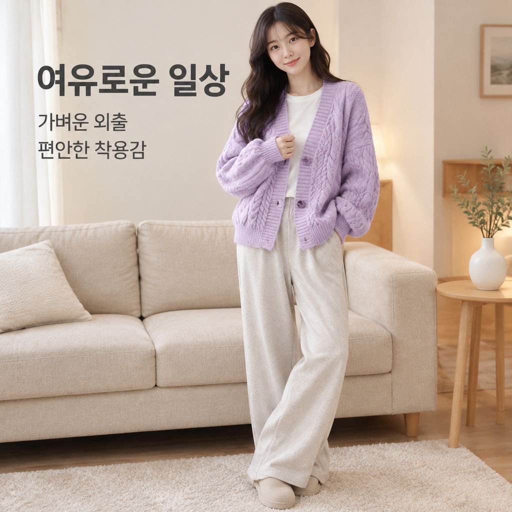 가을 여성 V넥 꽈배기 니트 가디건 크롭 숏 스웨터