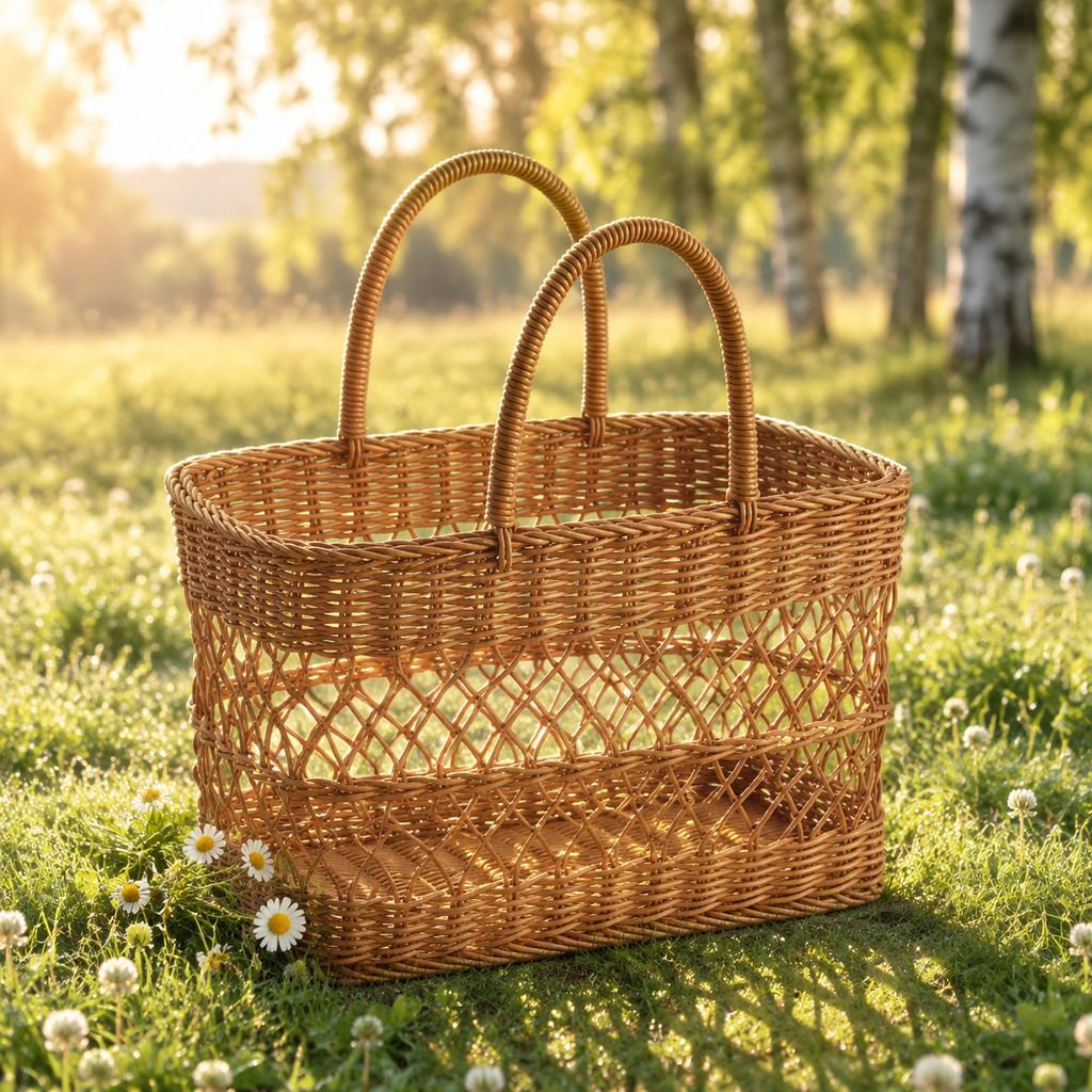 Imitation Rattan Outdoor Picnic Basket, Portable Handheld Shopping Basket