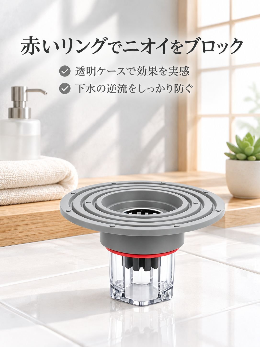 防臭・防虫用排水管向け大口径シリコンカバー