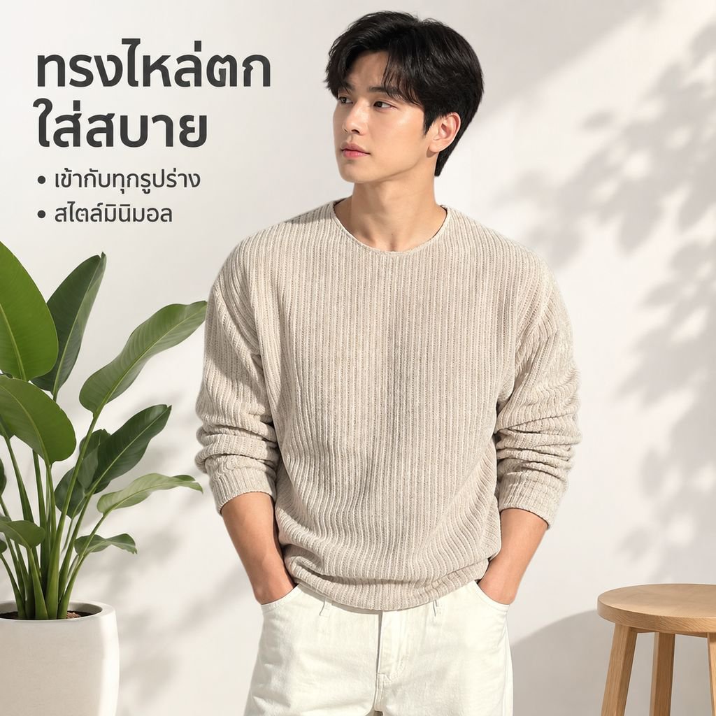 เสื้อแขนยาวถักคอกลมผู้ชายสำหรับฤดูใบไม้ร่วง