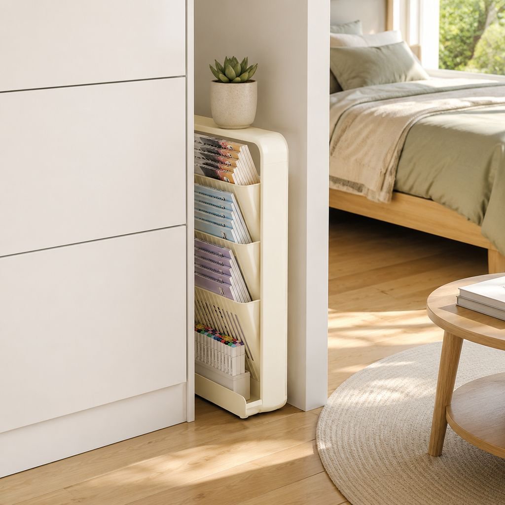 Multi-functional movable bookshelf storage rack in modern living room