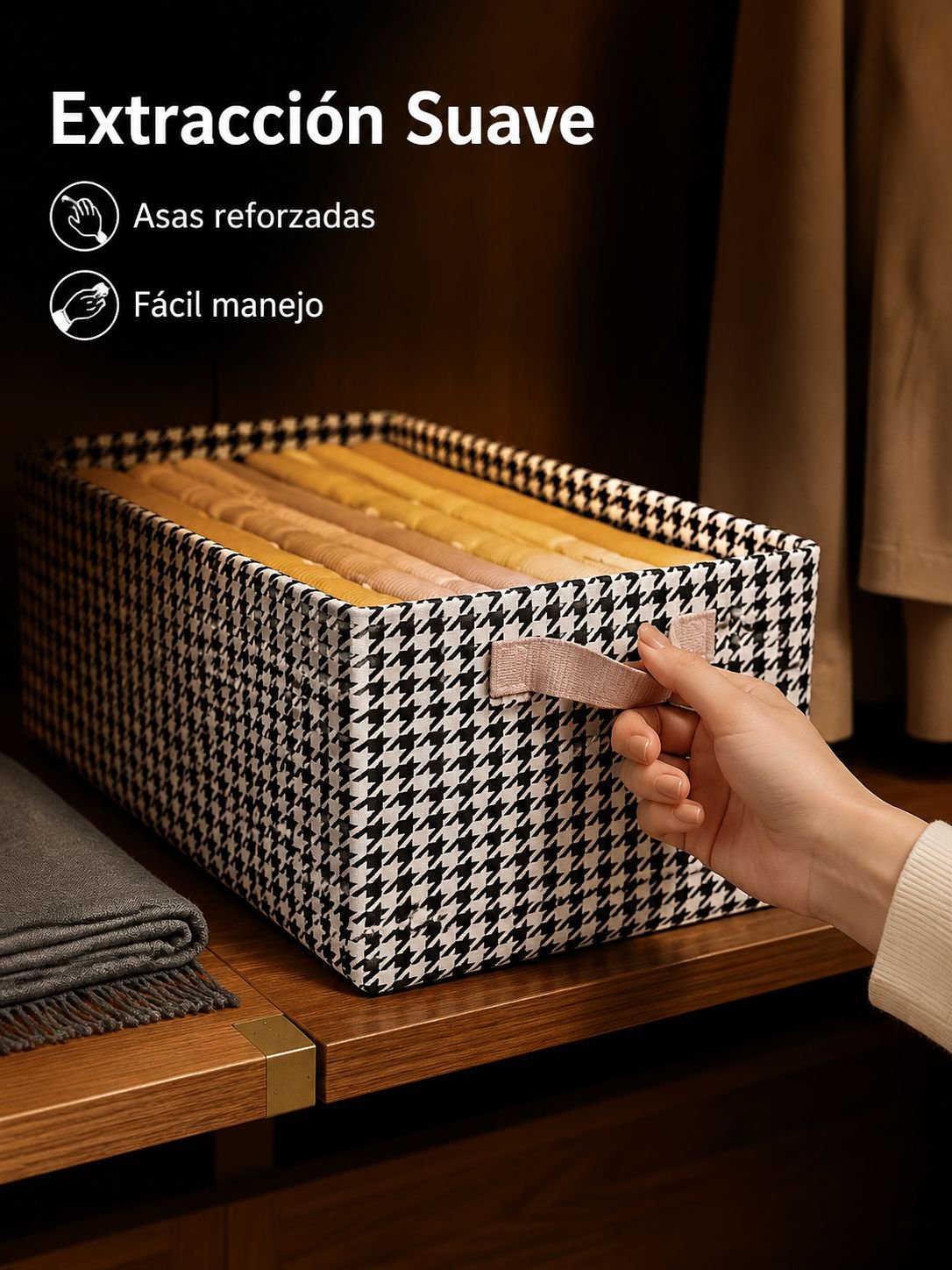 Caja de almacenamiento de ropa plegable portátil con diseño de pata de gallo