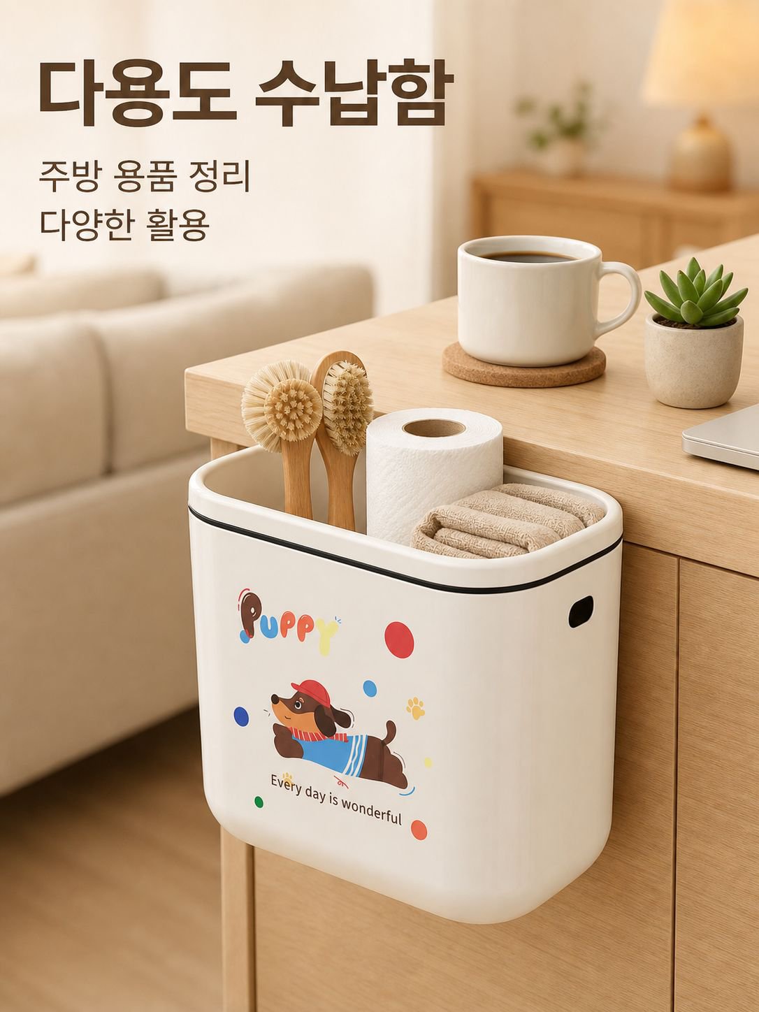 대용량 벽걸이 휴지통 테이블 수납 주방 수납통 뚜껑 달린 휴지통 주방 쓰레기통