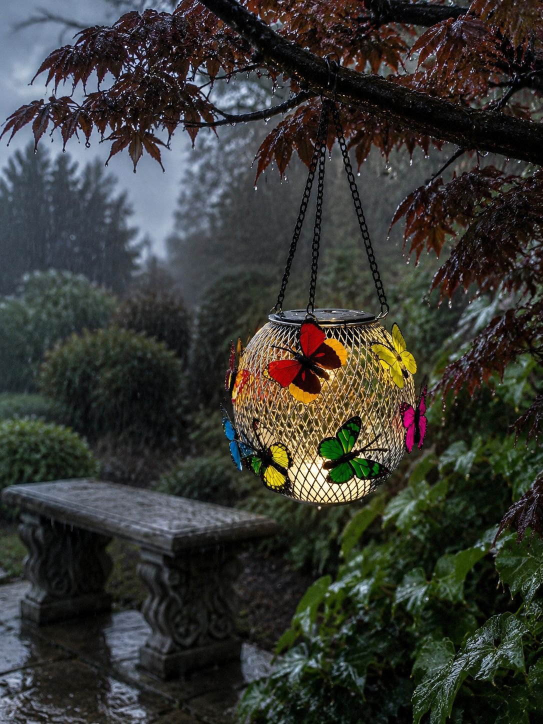 Beautiful decorative butterfly light on a balcony