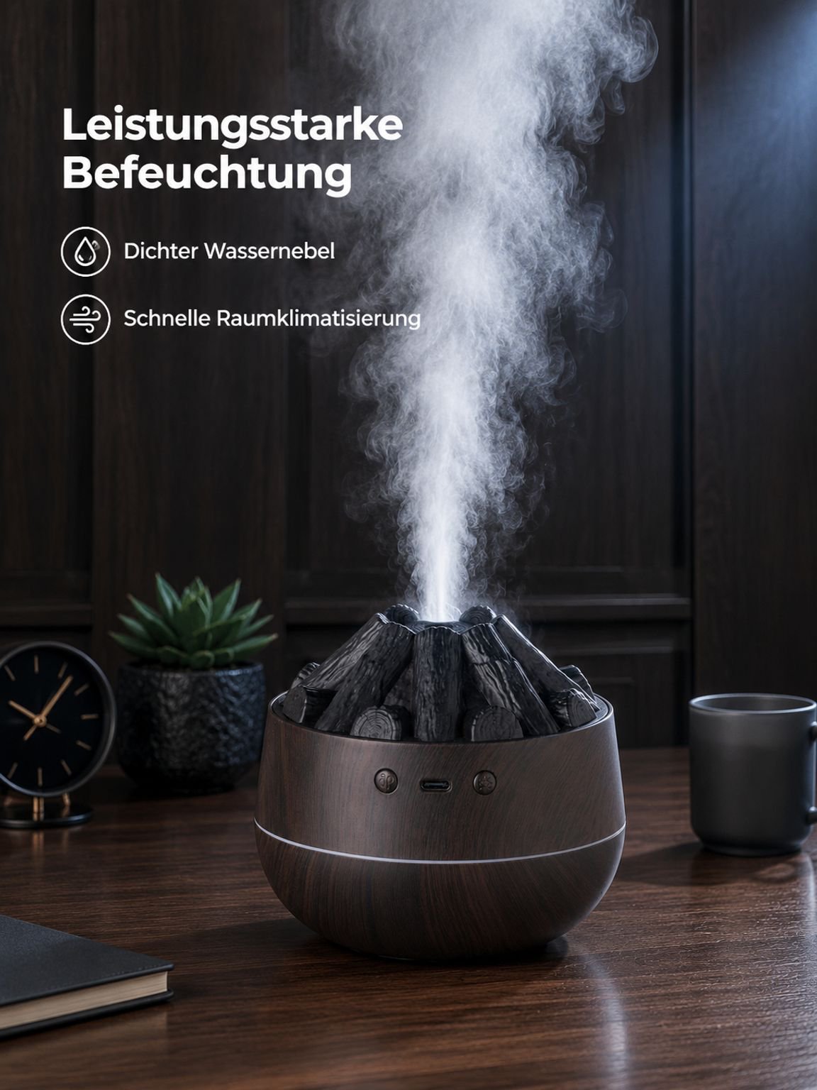 Realistische Kohleglut-Luftbefeuchter mit großem Nebelausstoß