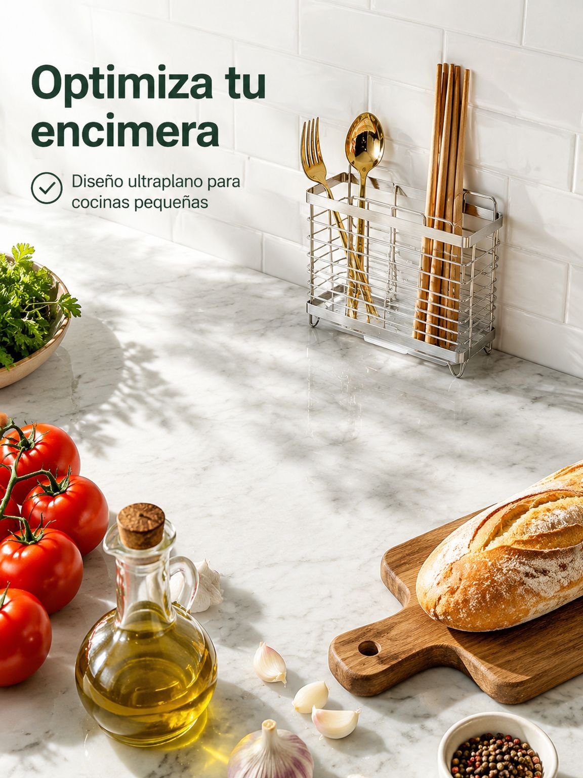 Porta palillos multifuncional colocado sobre la encimera de la cocina