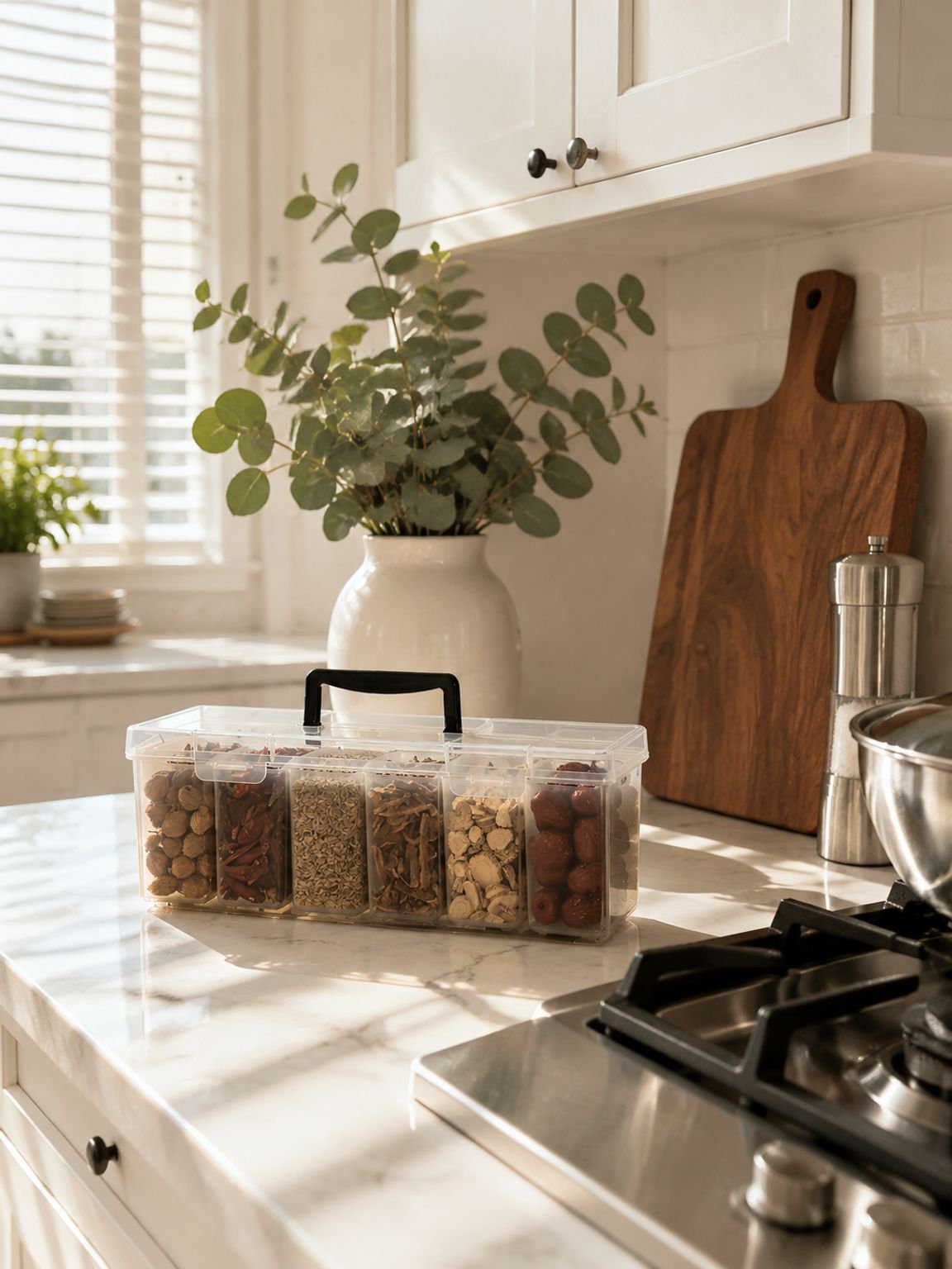Home kitchen storage accessory for keeping spice bottles tidy and accessible
