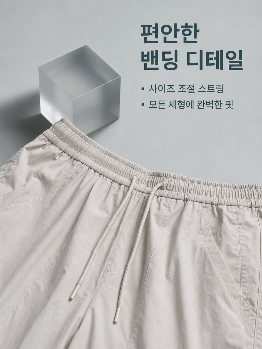 얇고 주름진 허리 밴딩 오부 팬츠