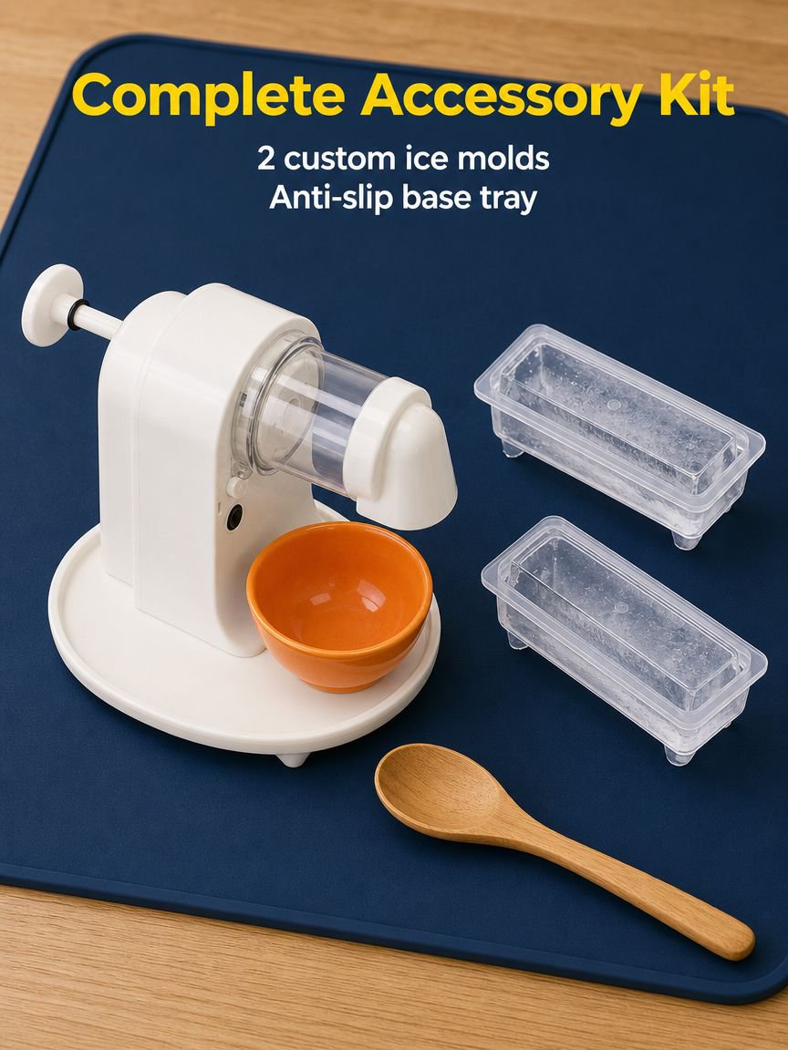 Close up of fluffy shaved ice made by automatic ice machine