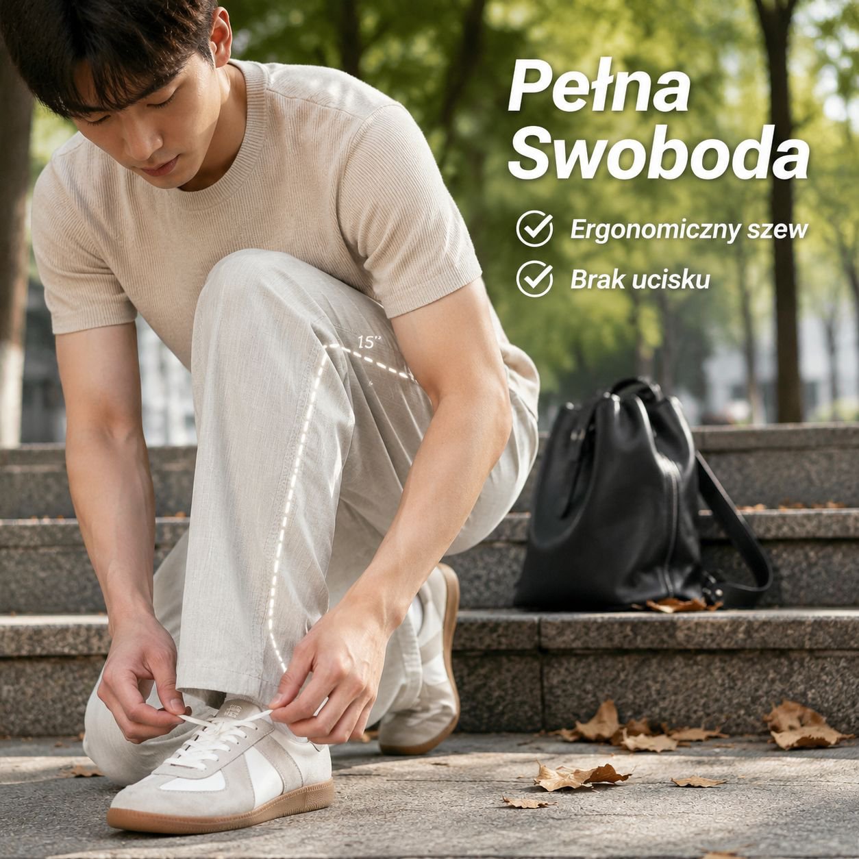 Męskie letnie spodnie lniane old money, luźne, przewiewne, szerokie nogawki, cienki materiał