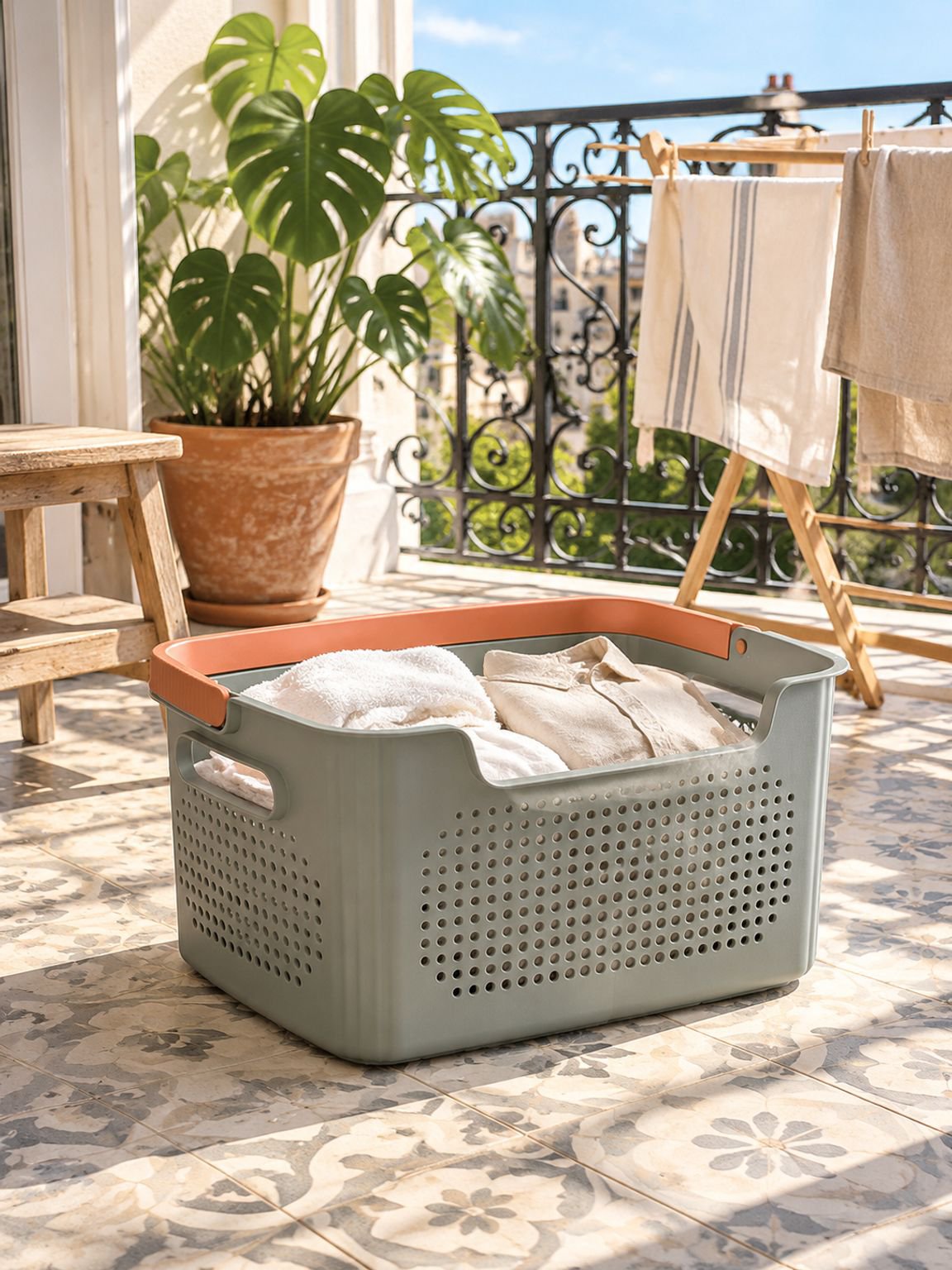 Panier à linge en plastique respirant avec design moderne