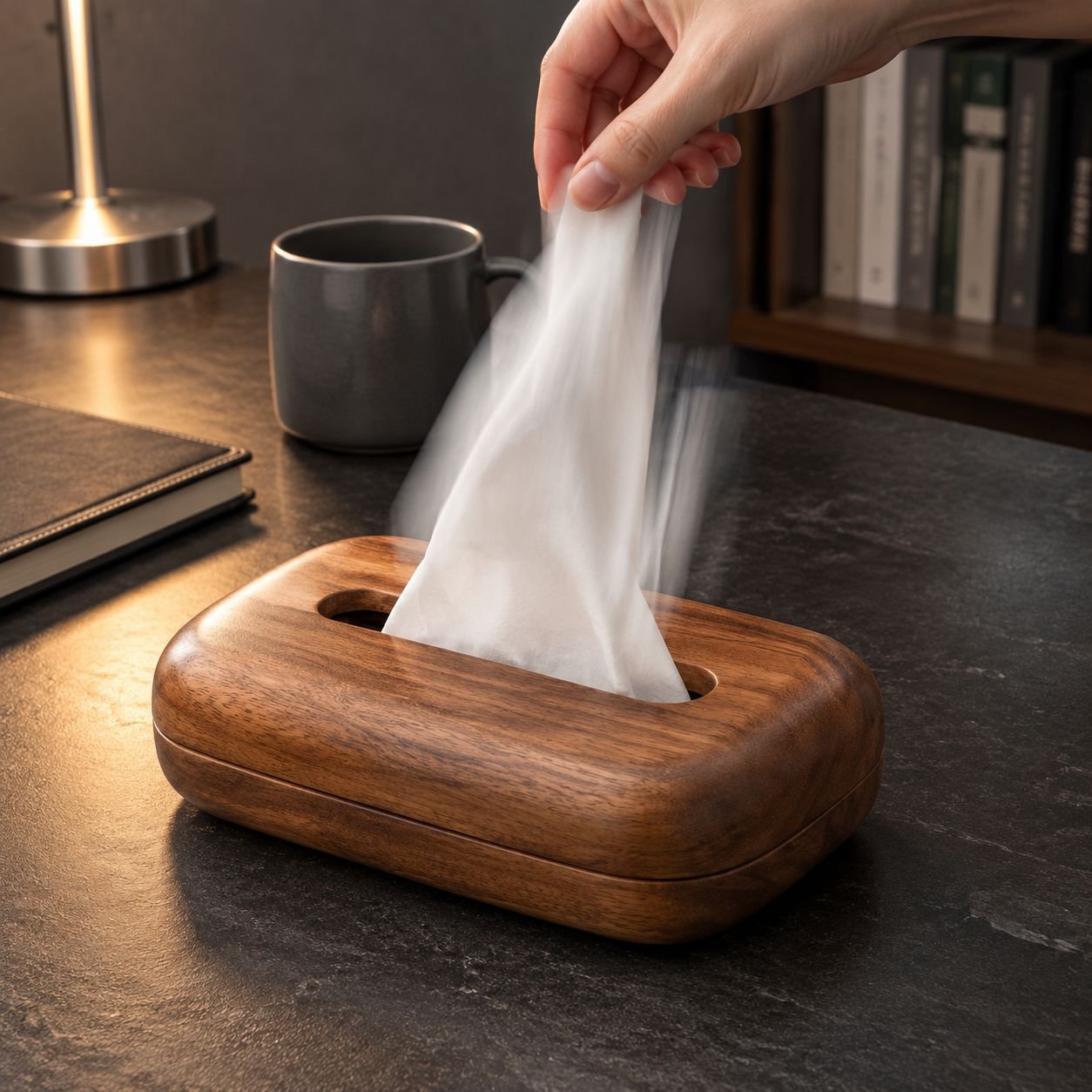 Contemporary tabletop napkin holder in gold finish