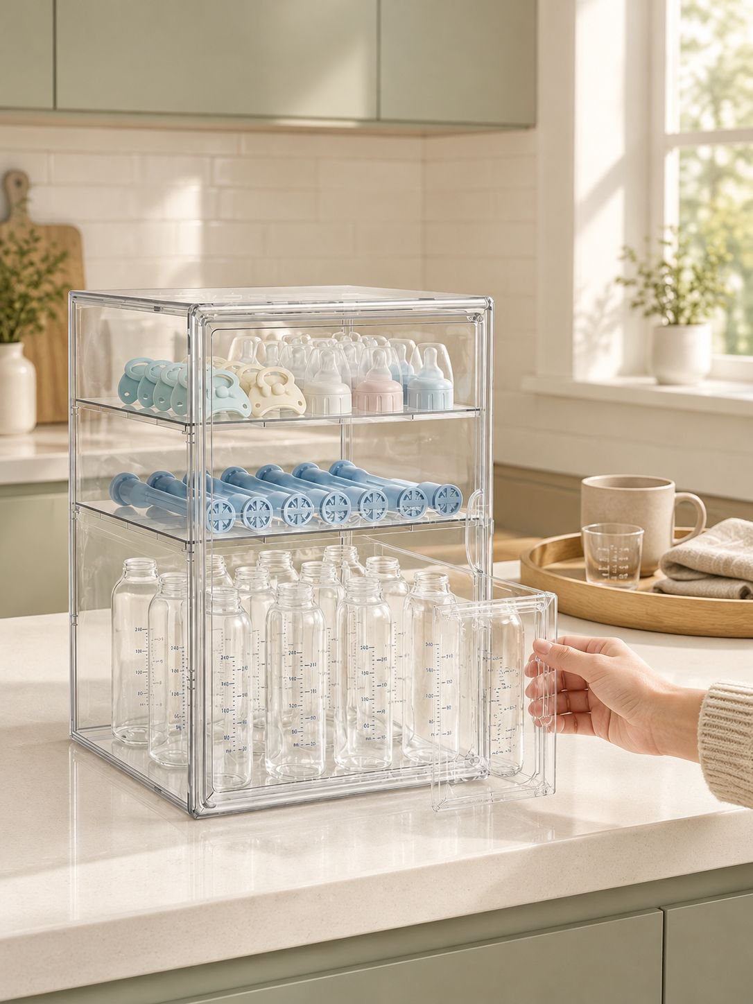 Boîte de rangement pour biberons, armoire de rangement anti-poussière pour accessoires de bébé, port