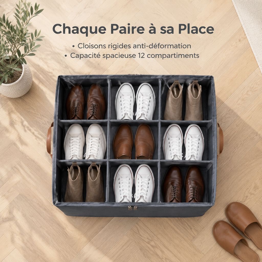 Boîte à Chaussures Pliable avec Couvercle Transparent Rangement Compartimenté
