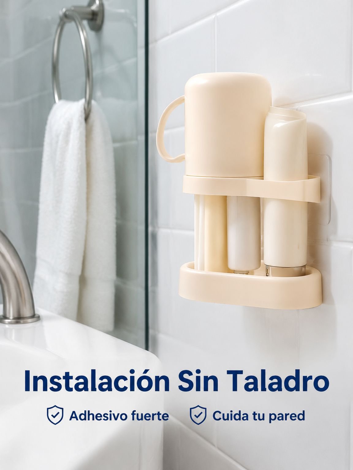 Soporte de cepillos de dientes con vaso de enjuague bucal y compartimentos, diseño minimalista