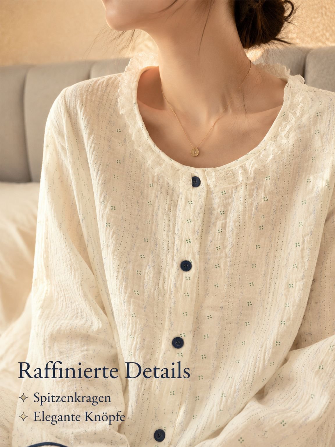 Süßes Damen-Langarm-Pyjama-Set mit Blumenmuster